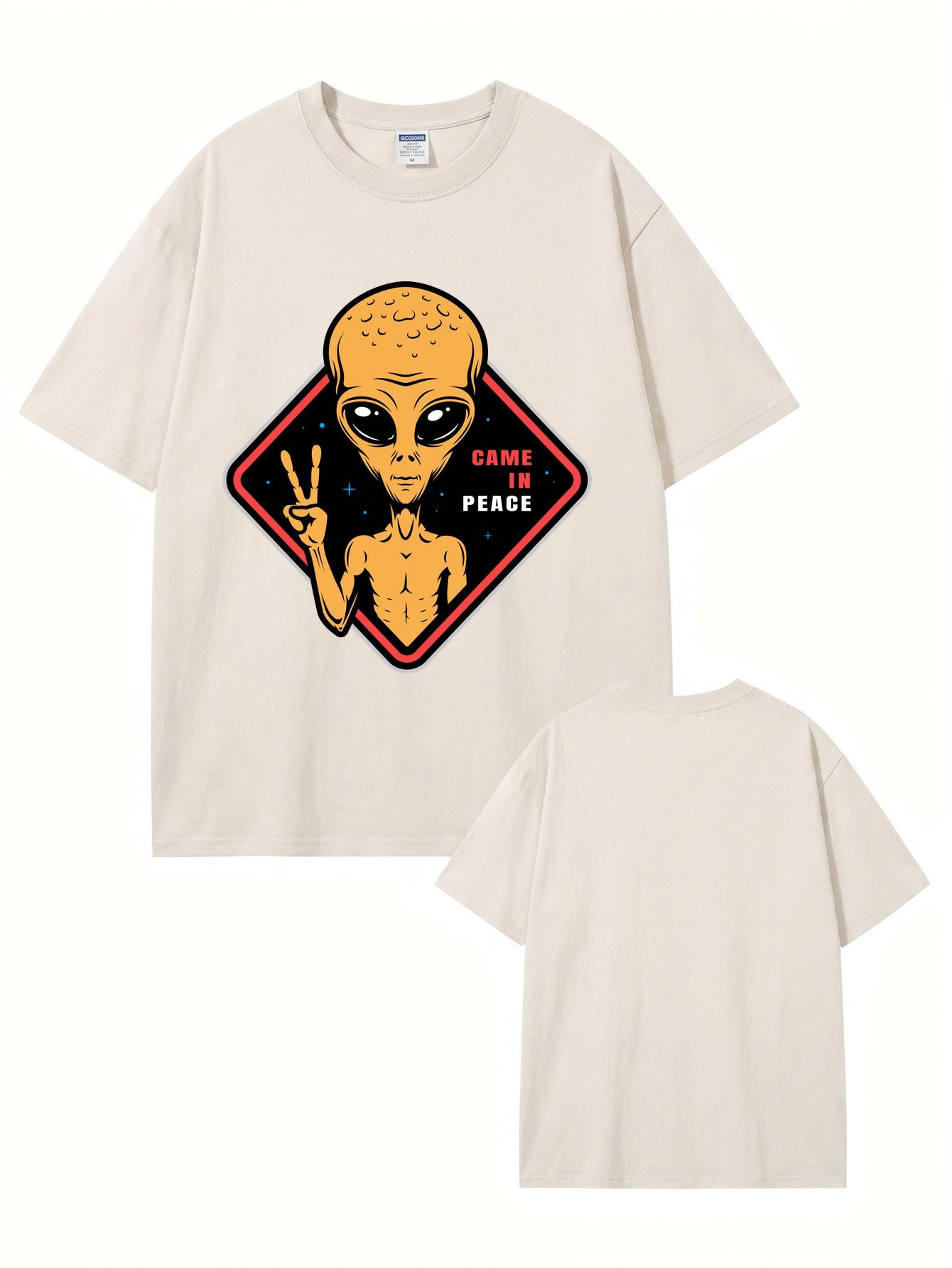 Vintage Washed Alien 'Came In Peace' Graphic Tee - Heavyweight Cotton