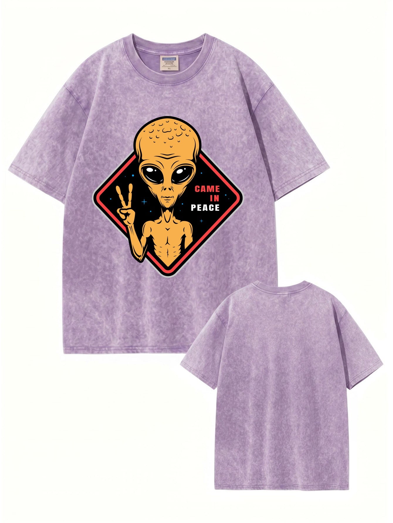 Vintage Washed Alien 'Came In Peace' Graphic Tee - Heavyweight Cotton