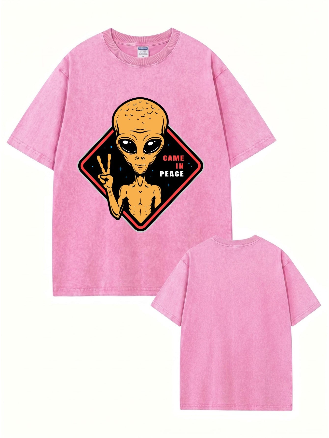 Vintage Washed Alien 'Came In Peace' Graphic Tee - Heavyweight Cotton