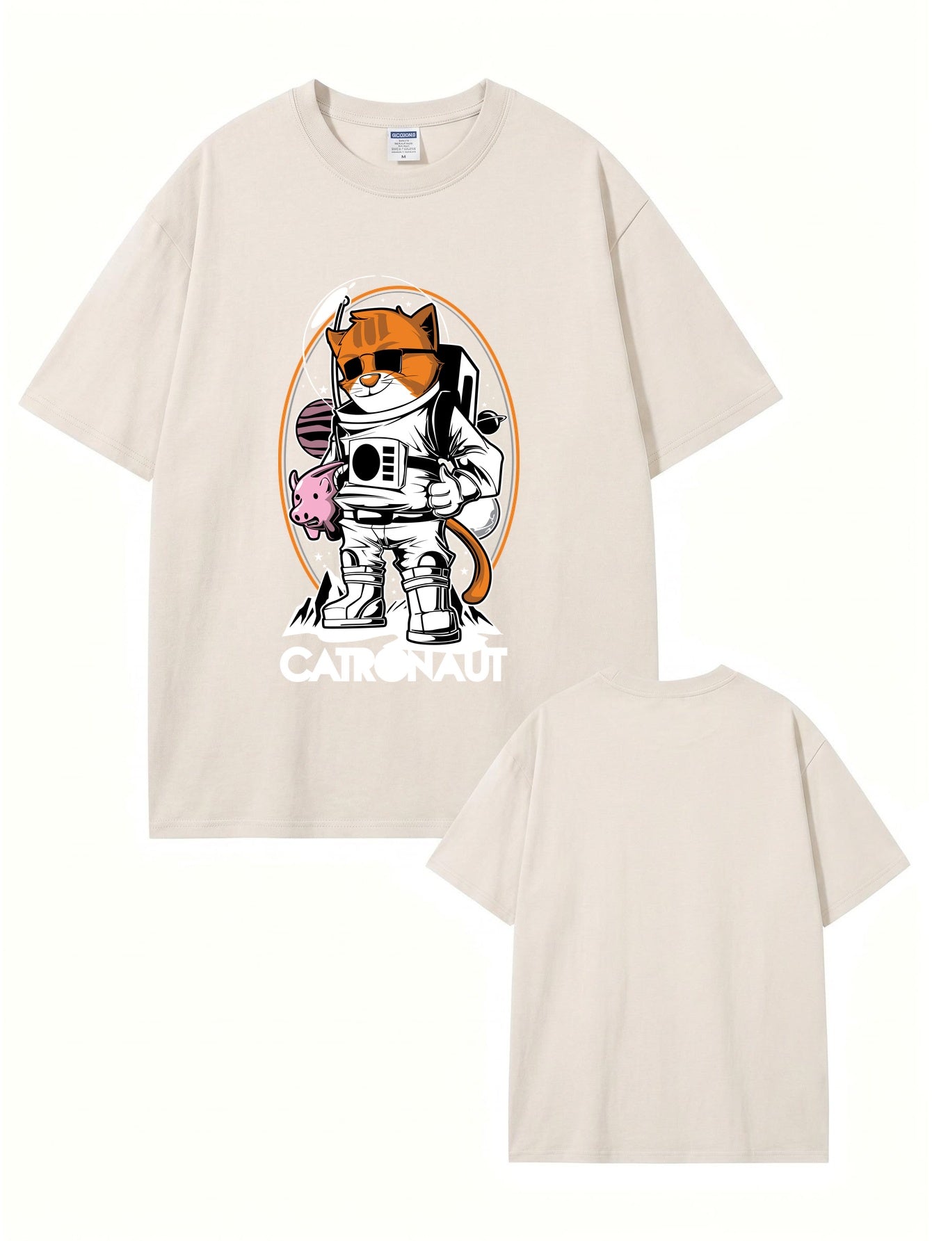 Vintage Washed Catronaut Space Cat Graphic T-Shirt