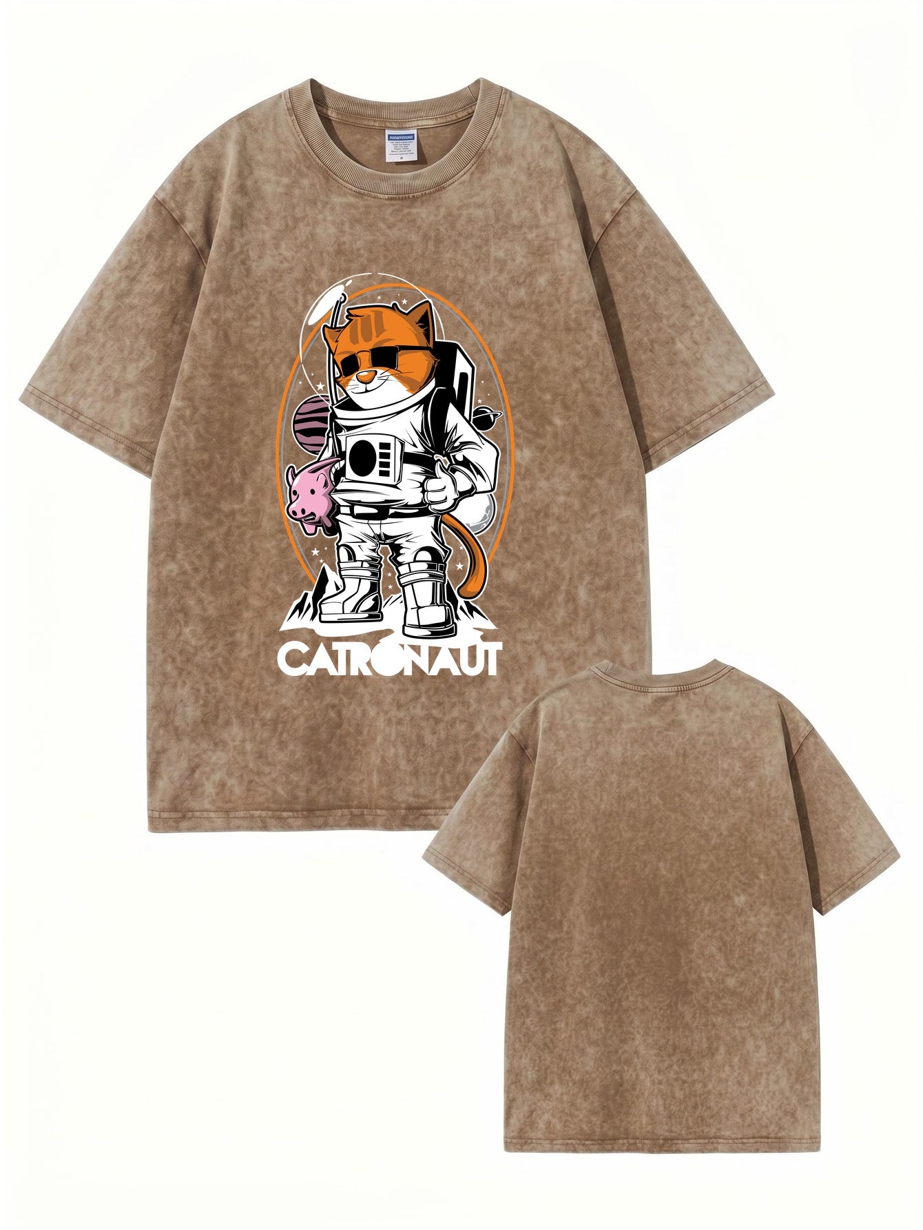 Vintage Washed Catronaut Space Cat Graphic T-Shirt