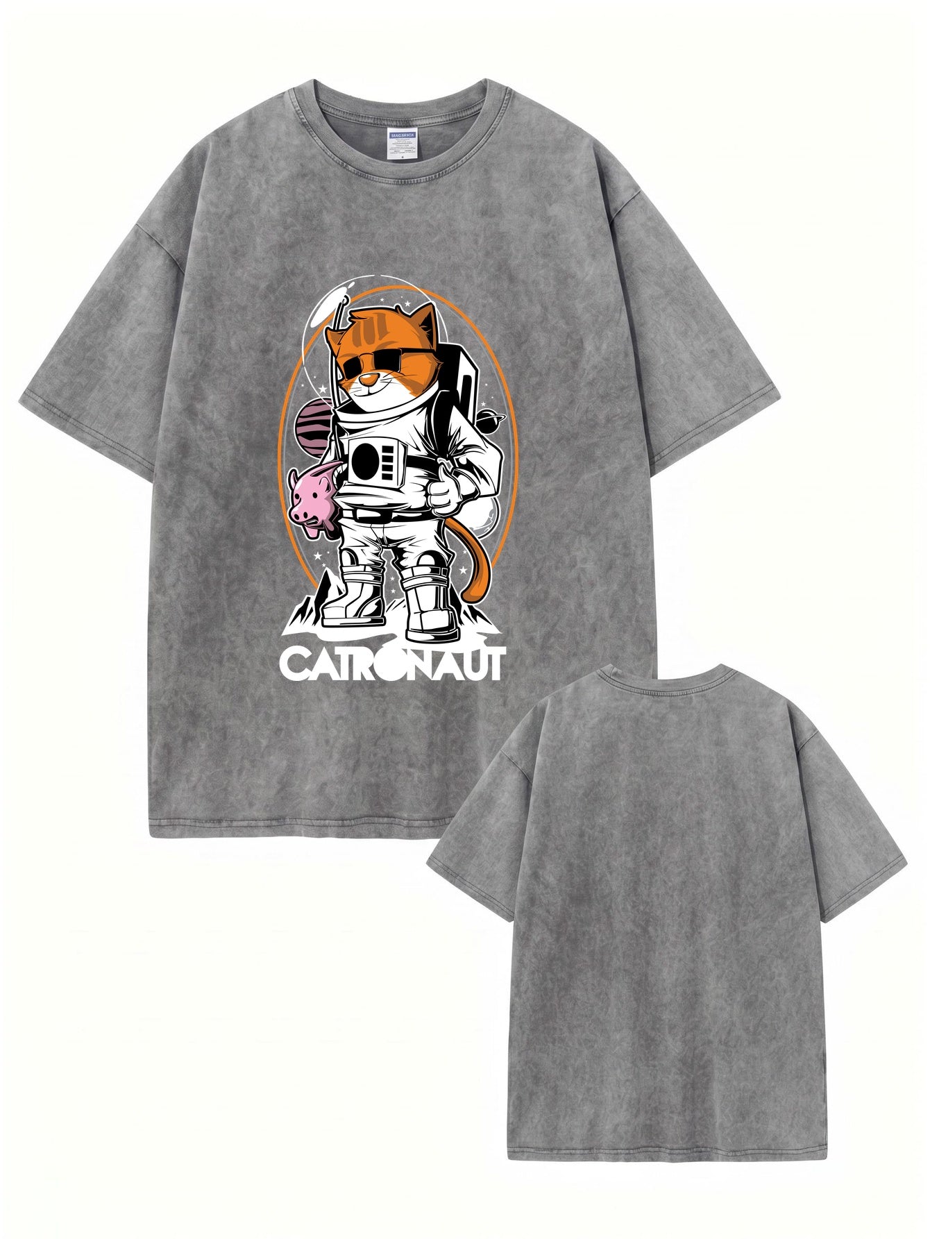 Vintage Washed Catronaut Space Cat Graphic T-Shirt