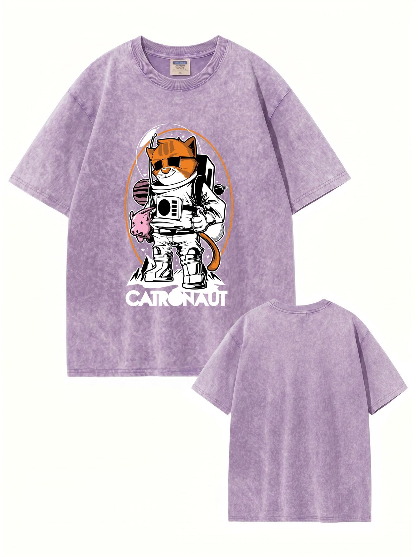 Vintage Washed Catronaut Space Cat Graphic T-Shirt