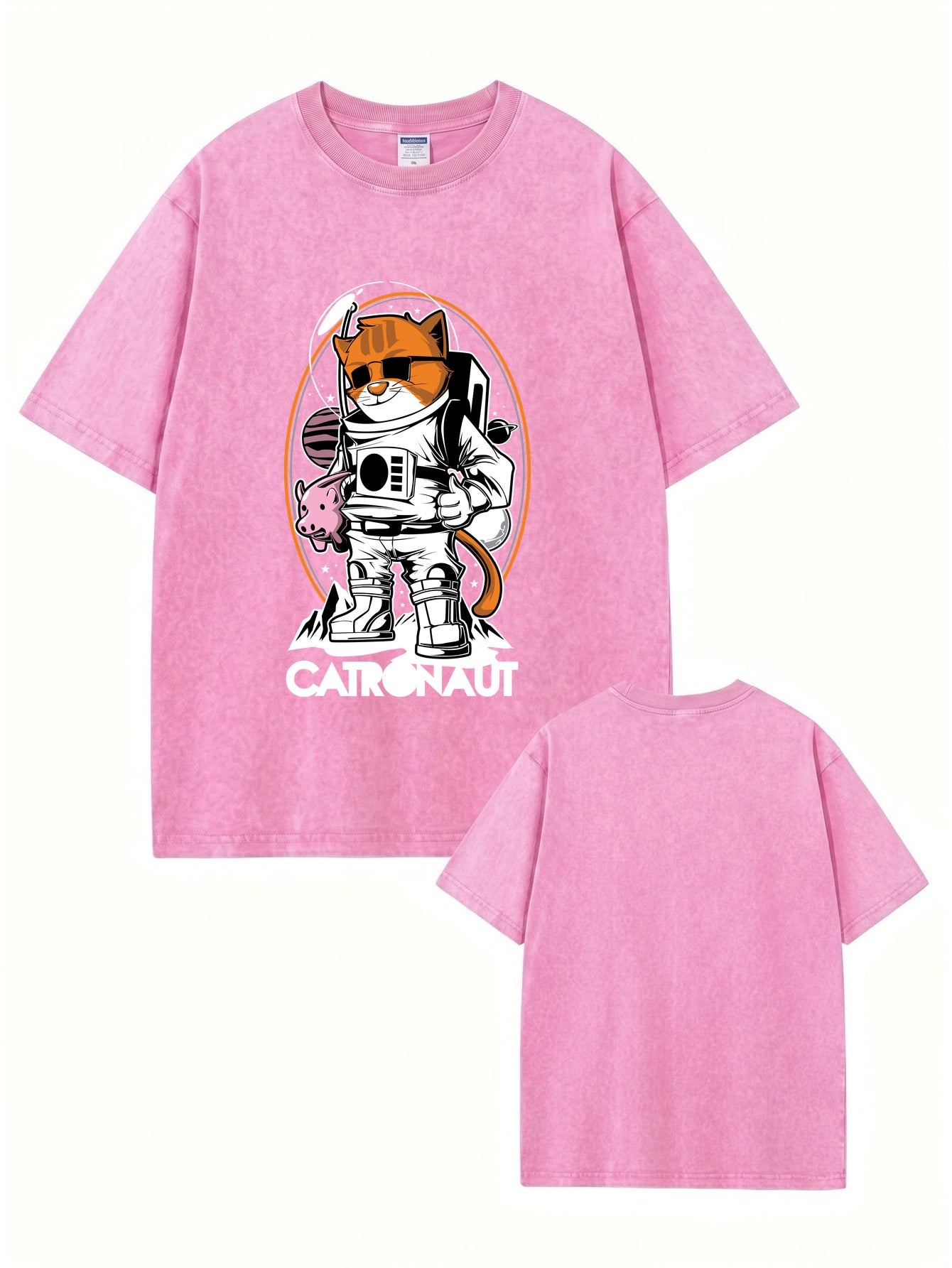Vintage Washed Catronaut Space Cat Graphic T-Shirt