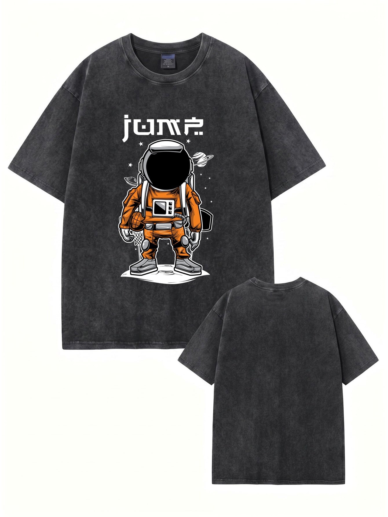 Vintage Washed Astronaut Basketball Graphic T-Shirt - Heavyweight Cotton