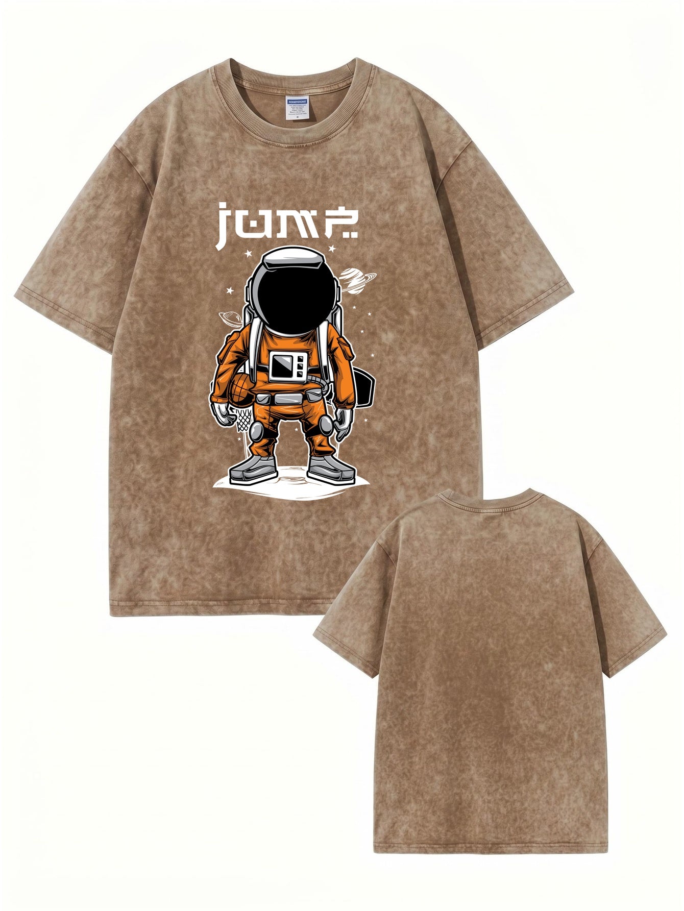 Vintage Washed Astronaut Basketball Graphic T-Shirt - Heavyweight Cotton