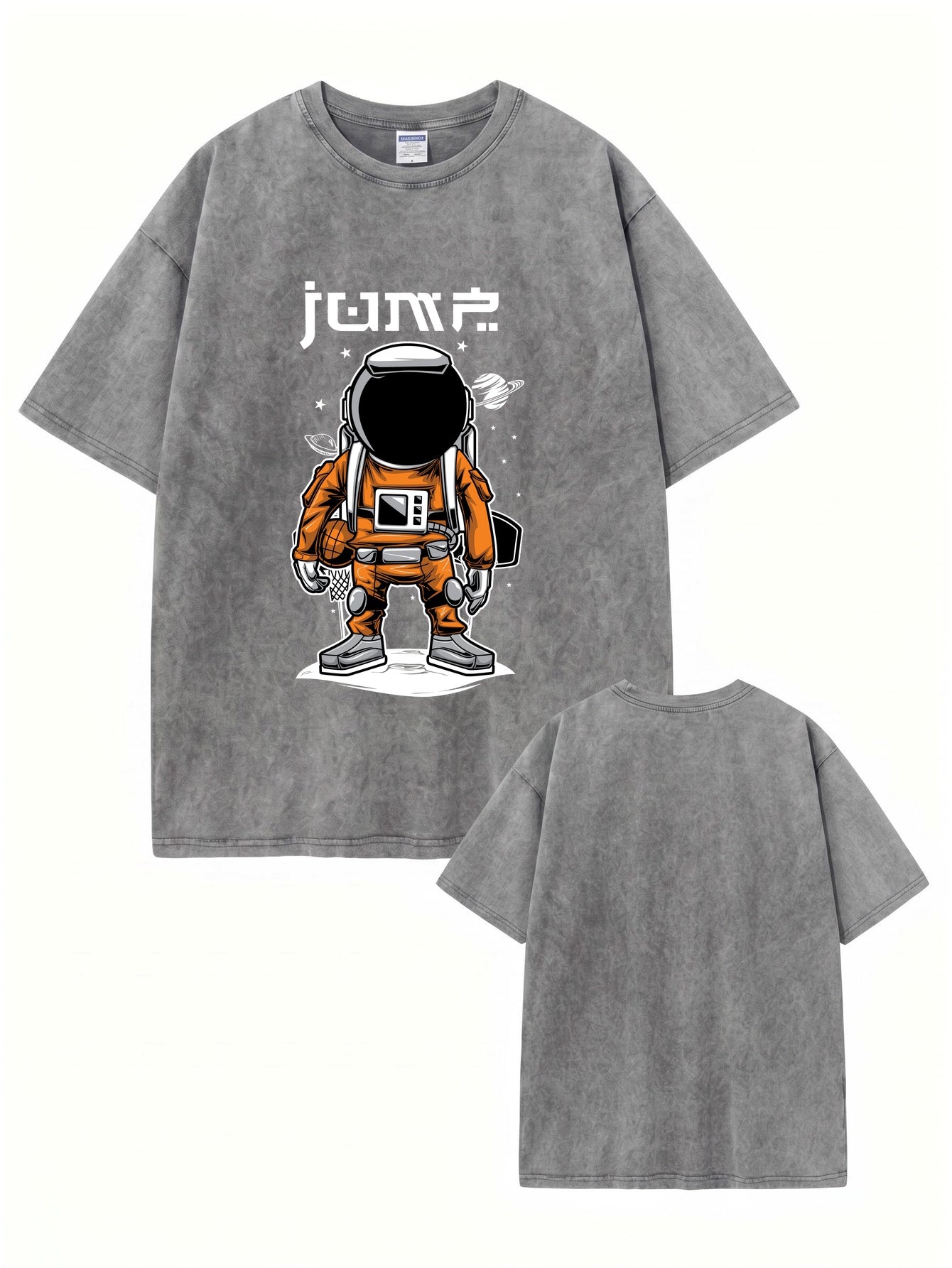 Vintage Washed Astronaut Basketball Graphic T-Shirt - Heavyweight Cotton