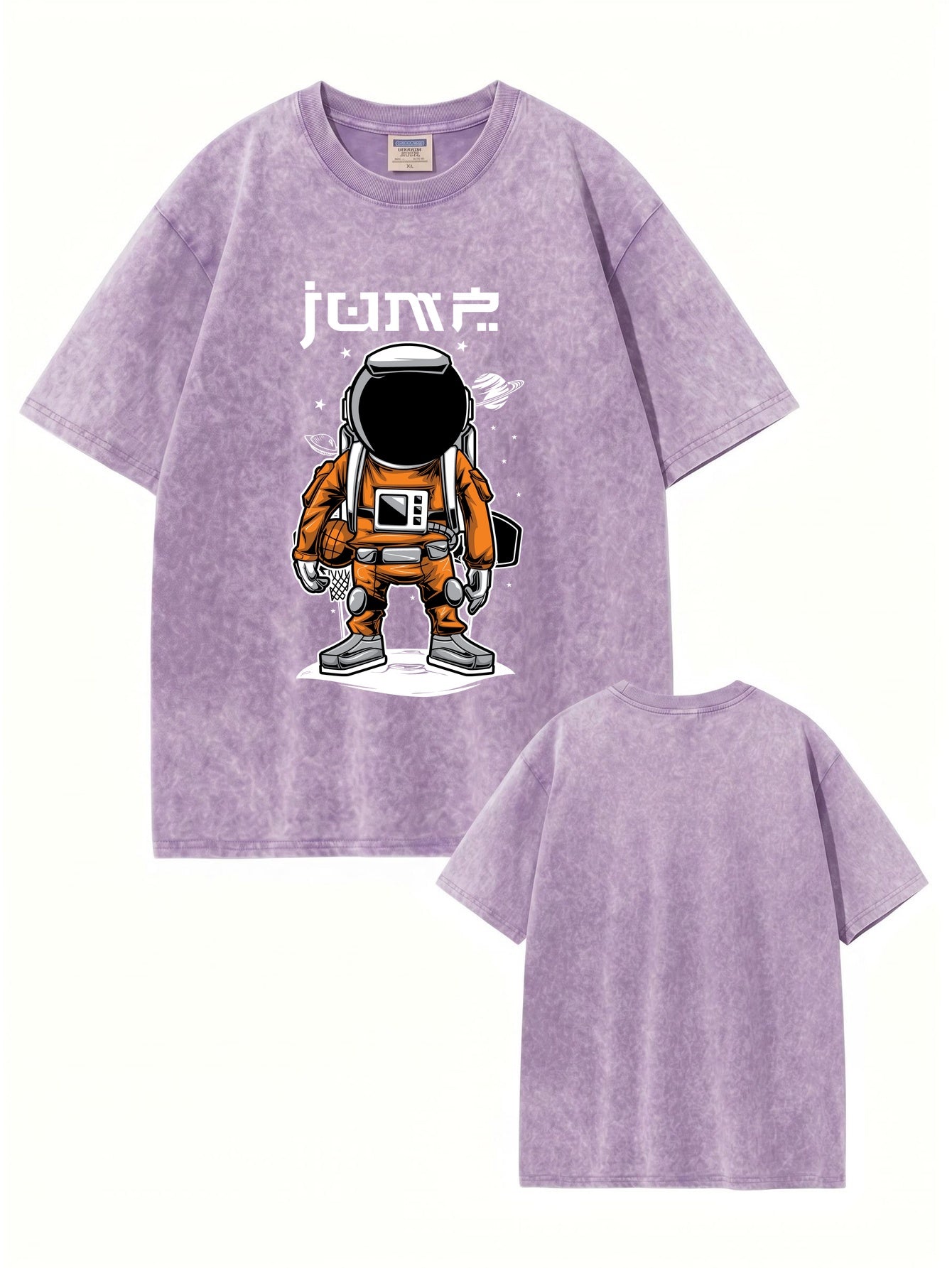 Vintage Washed Astronaut Basketball Graphic T-Shirt - Heavyweight Cotton