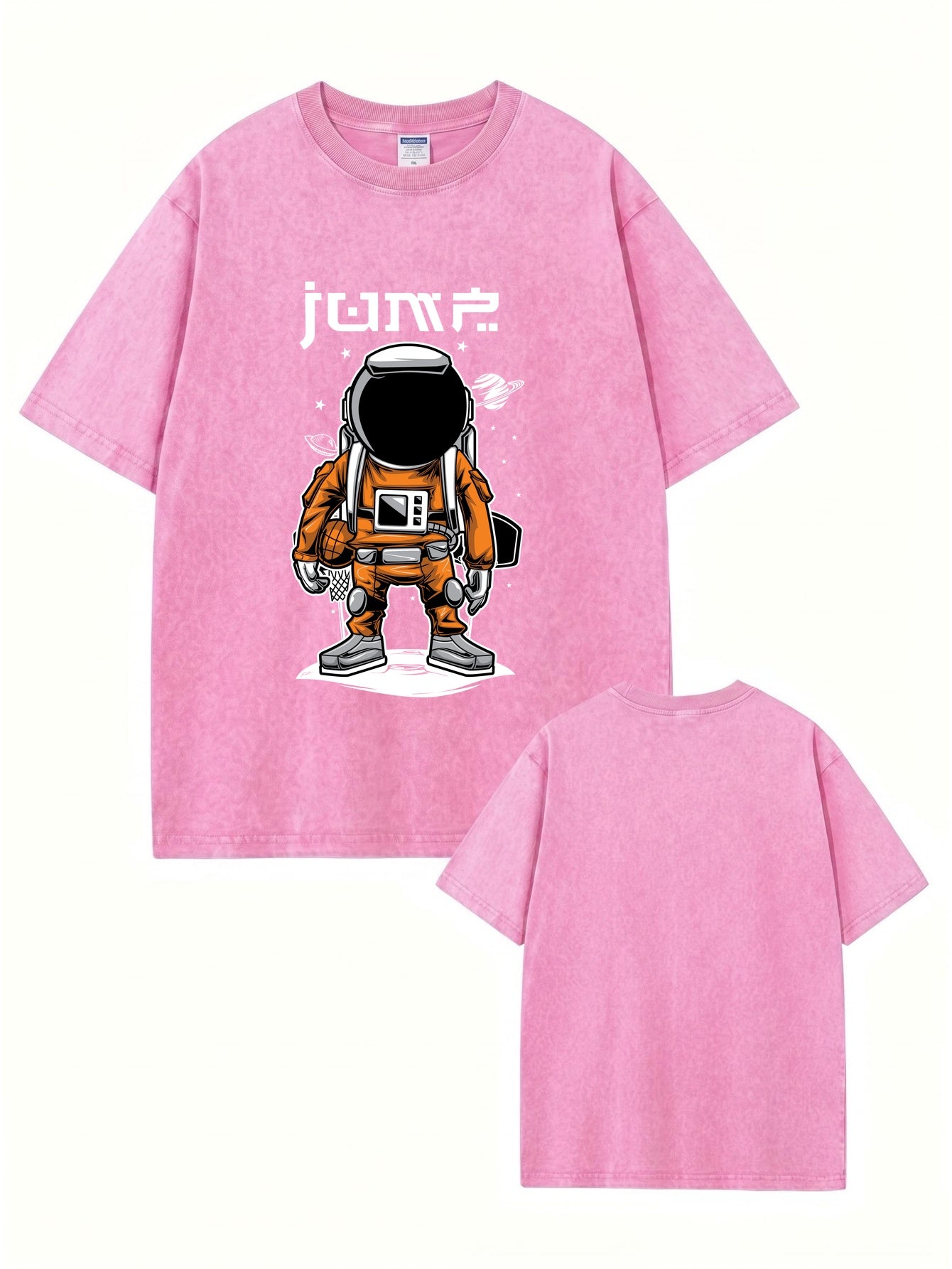 Vintage Washed Astronaut Basketball Graphic T-Shirt - Heavyweight Cotton