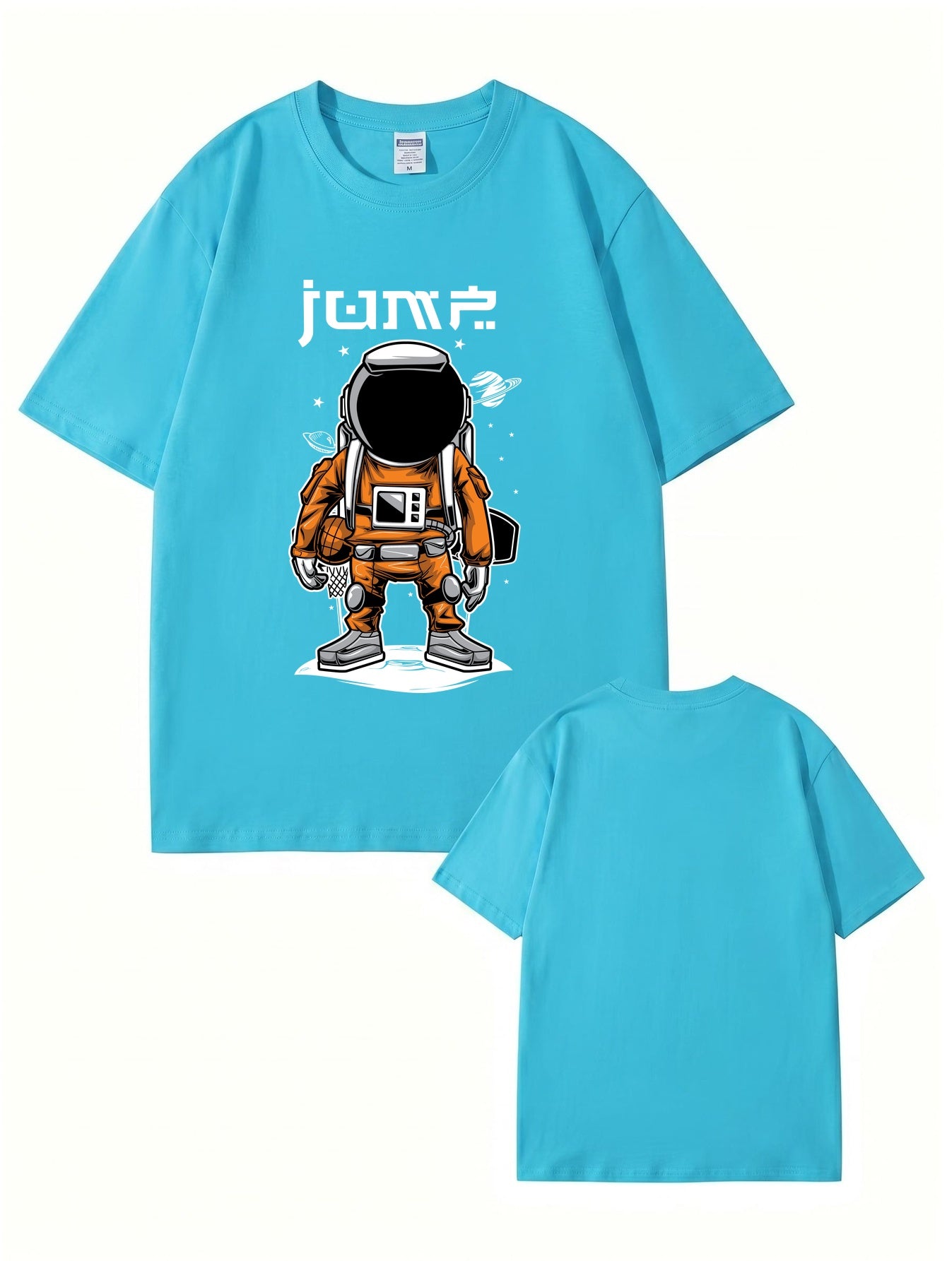 Jump Astronaut Basketball Graphic T-Shirt - Premium 200gsm Cotton