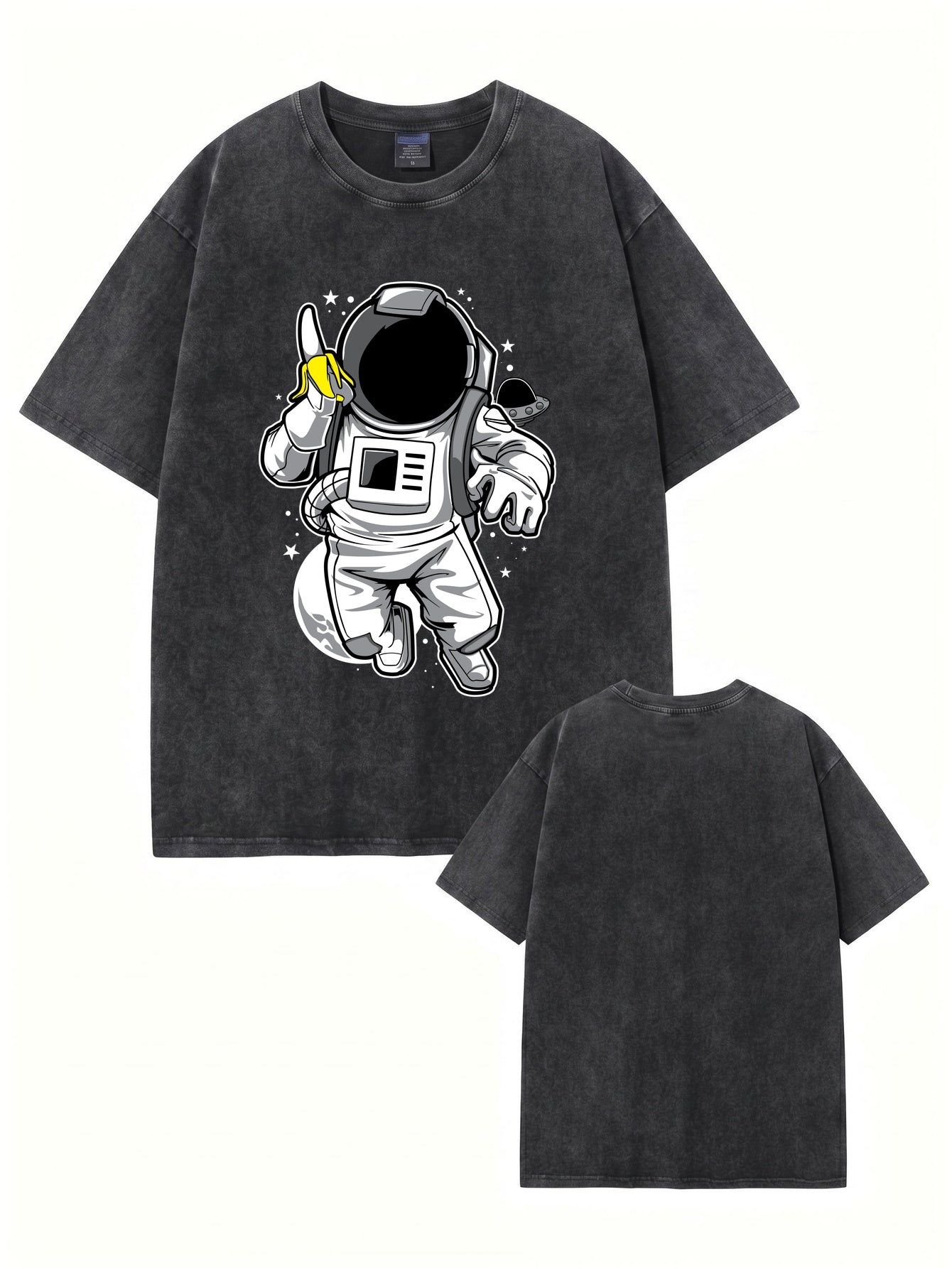 Vintage Washed Astronaut Eating Banana Graphic T-Shirt