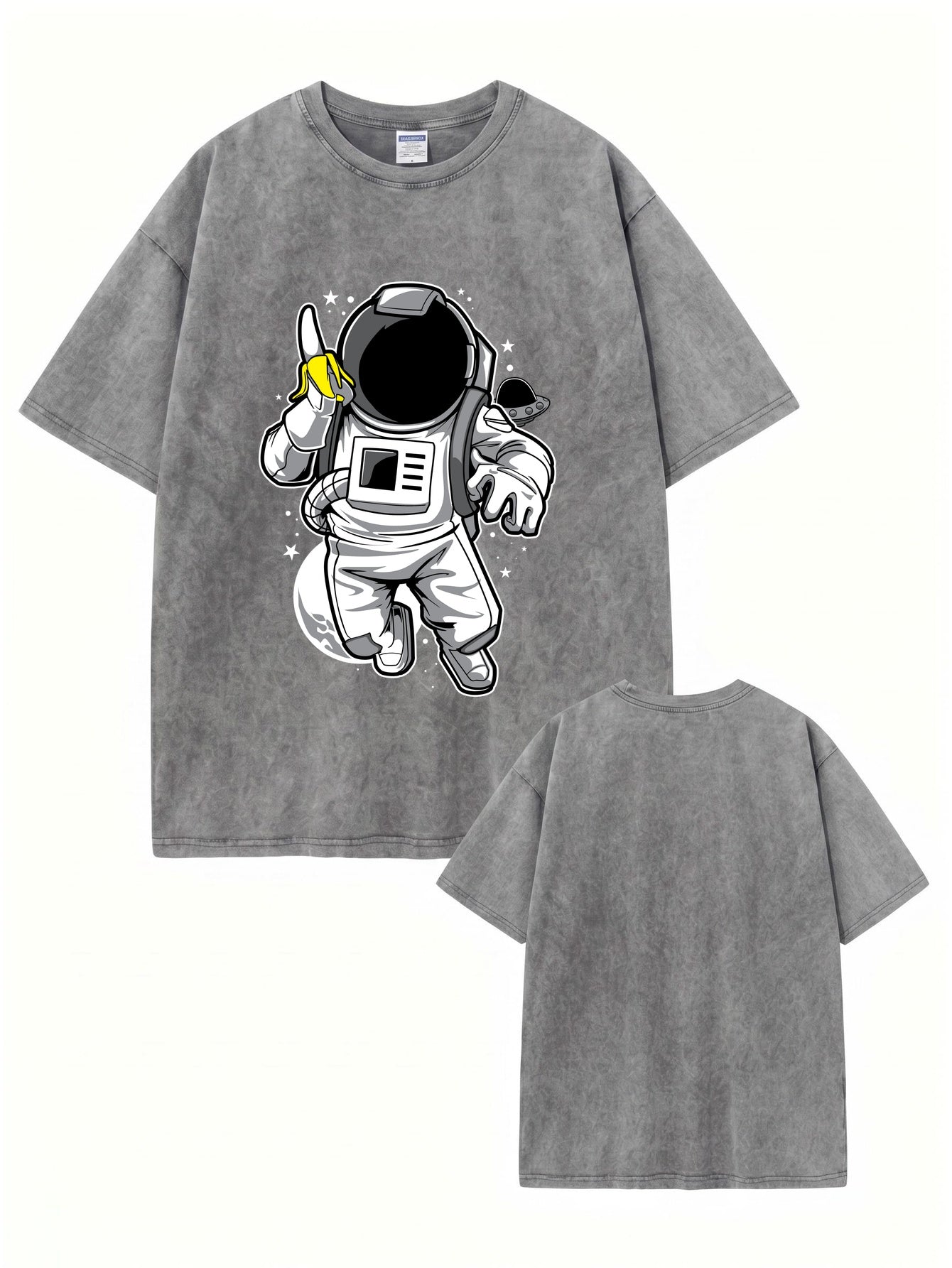 Vintage Washed Astronaut Eating Banana Graphic T-Shirt