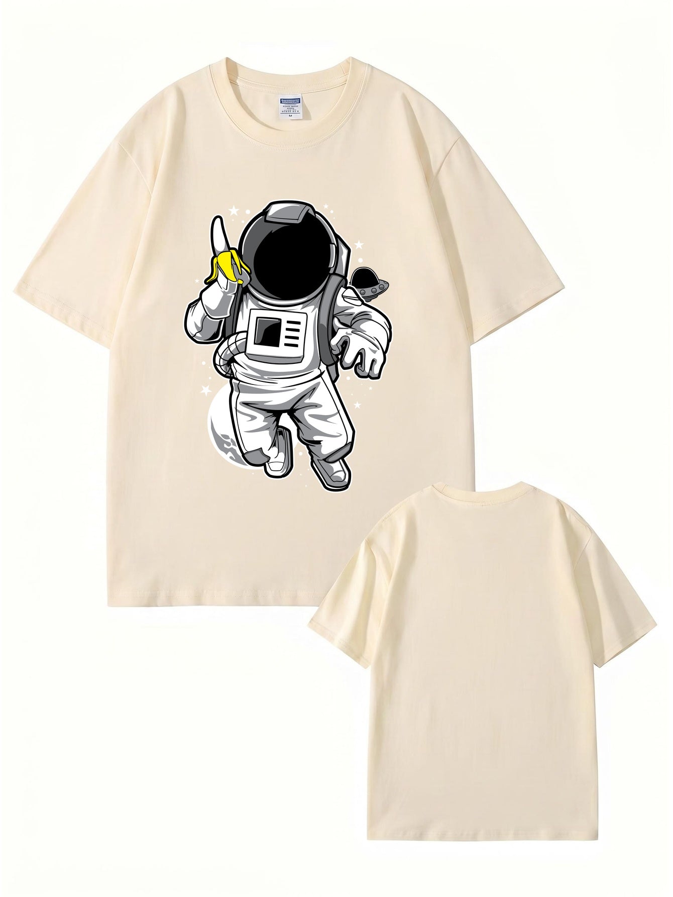 Astronaut Eating Banana Graphic T-Shirt - Cool Space Print Cotton Tee