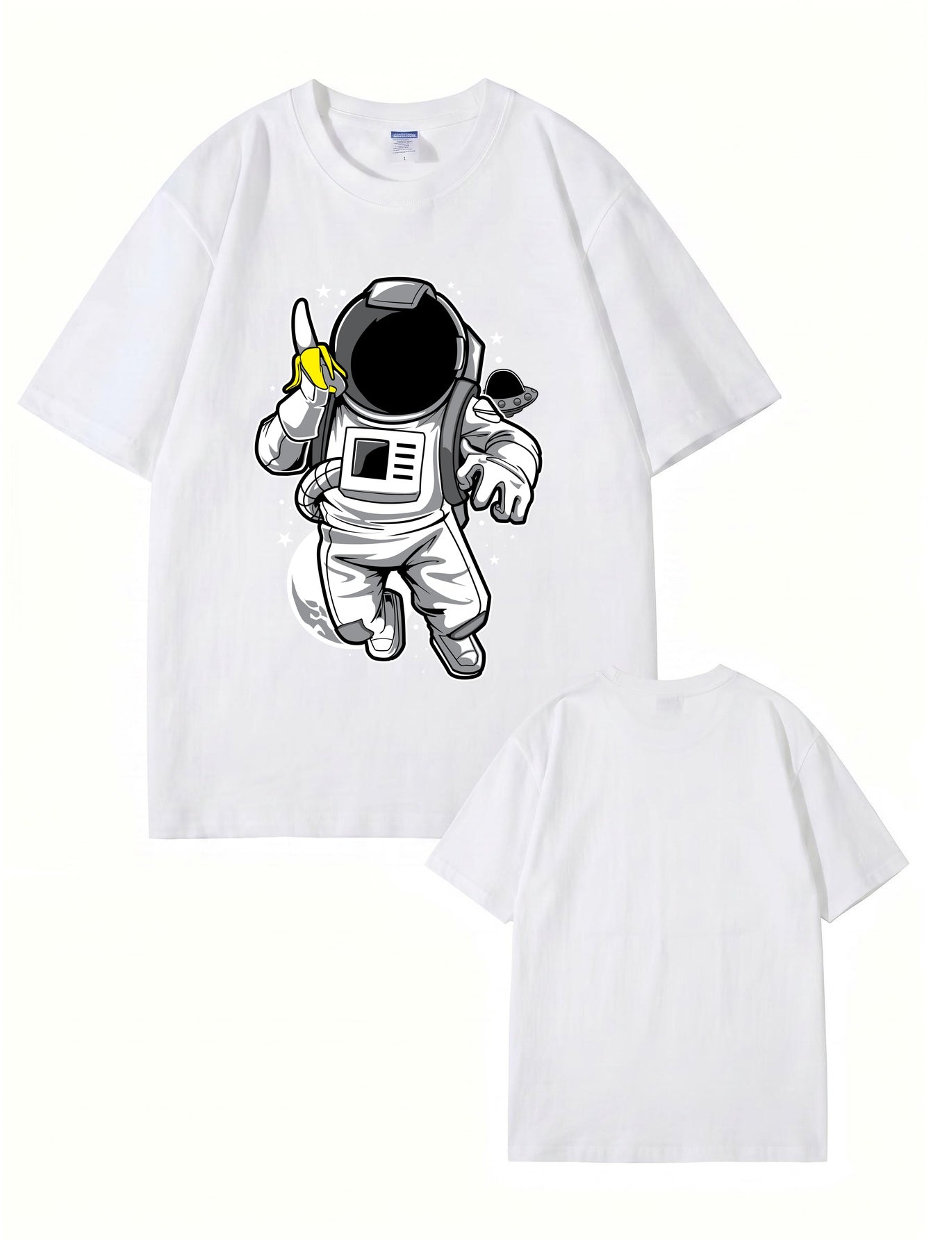 Astronaut Eating Banana Graphic T-Shirt - Cool Space Print Cotton Tee