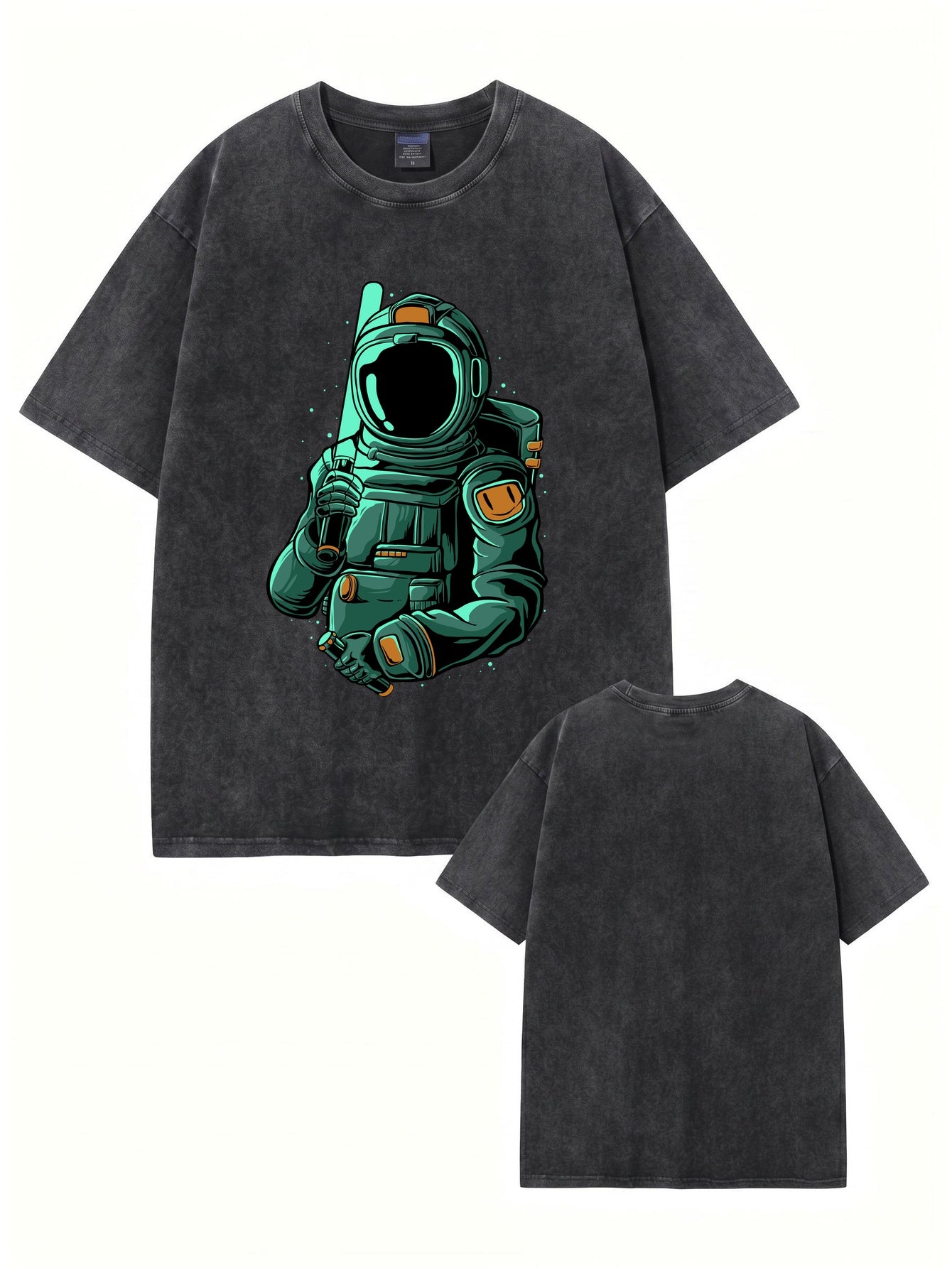 Vintage Washed Astronaut Graphic T-Shirt - Heavyweight Cotton Streetwear
