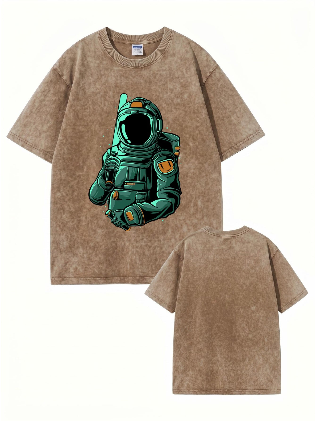 Vintage Washed Astronaut Graphic T-Shirt - Heavyweight Cotton Streetwear