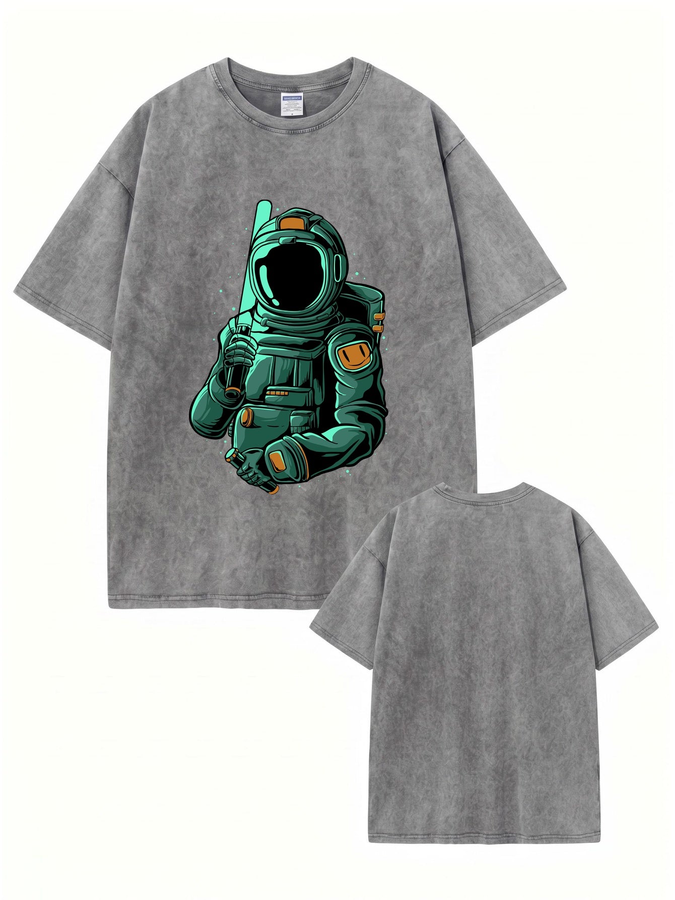Vintage Washed Astronaut Graphic T-Shirt - Heavyweight Cotton Streetwear