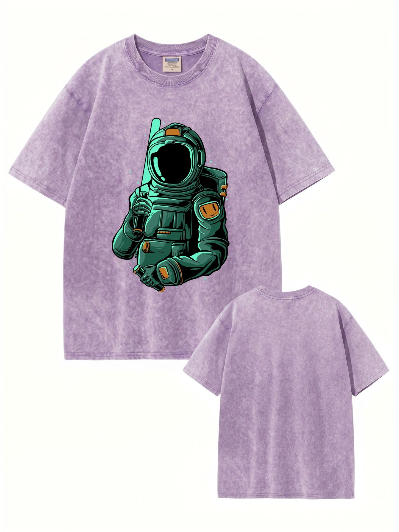 Vintage Washed Astronaut Graphic T-Shirt - Heavyweight Cotton Streetwear
