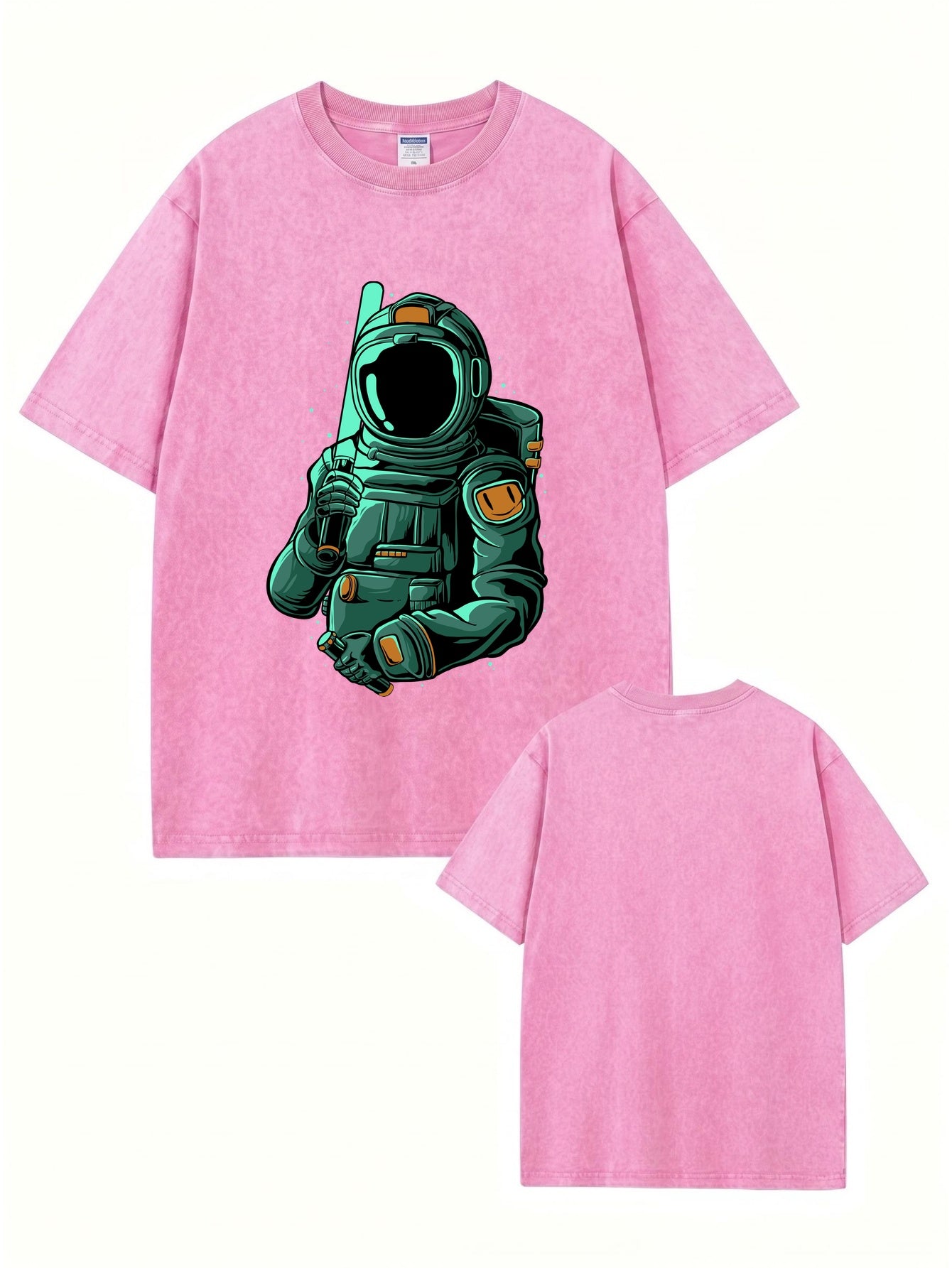 Vintage Washed Astronaut Graphic T-Shirt - Heavyweight Cotton Streetwear
