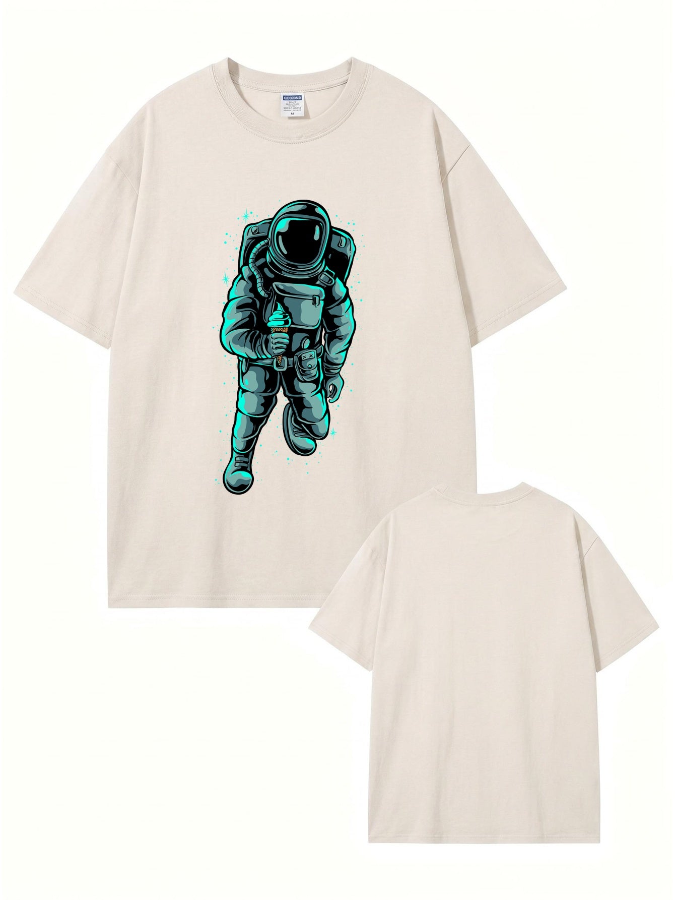 Vintage Washed Astronaut Ice Cream Graphic T-Shirt - Heavyweight Cotton
