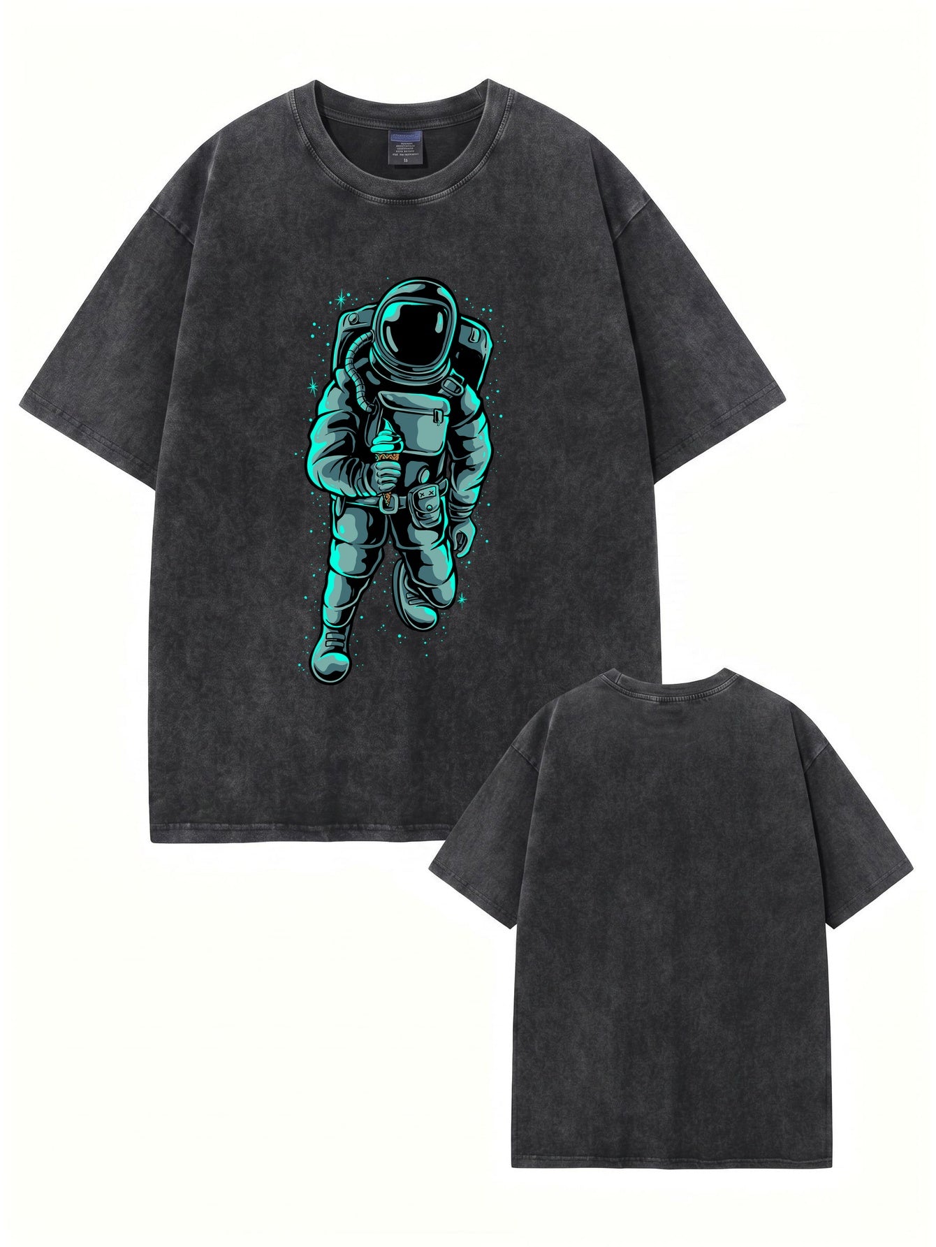 Vintage Washed Astronaut Ice Cream Graphic T-Shirt - Heavyweight Cotton