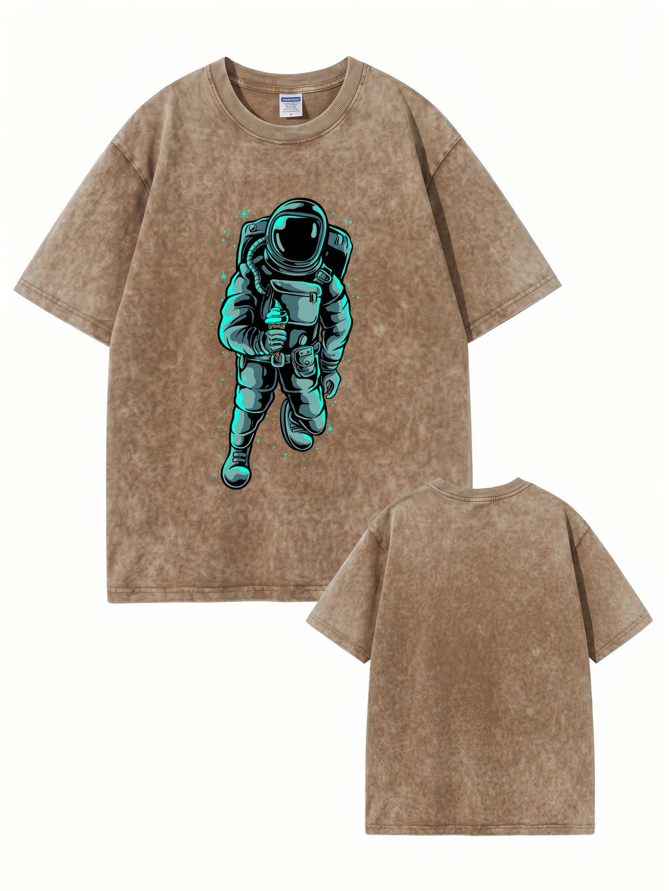 Vintage Washed Astronaut Ice Cream Graphic T-Shirt - Heavyweight Cotton