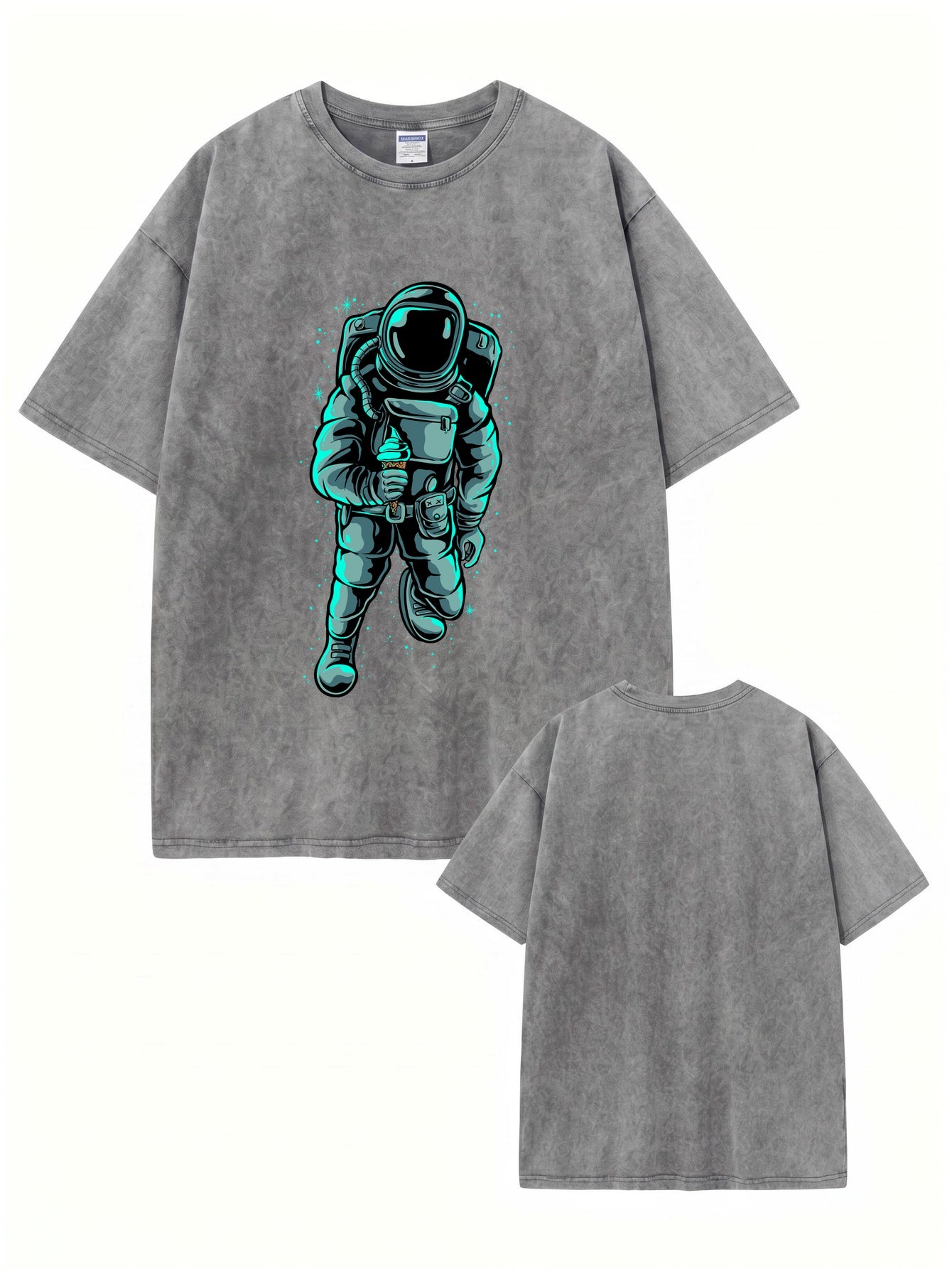 Vintage Washed Astronaut Ice Cream Graphic T-Shirt - Heavyweight Cotton