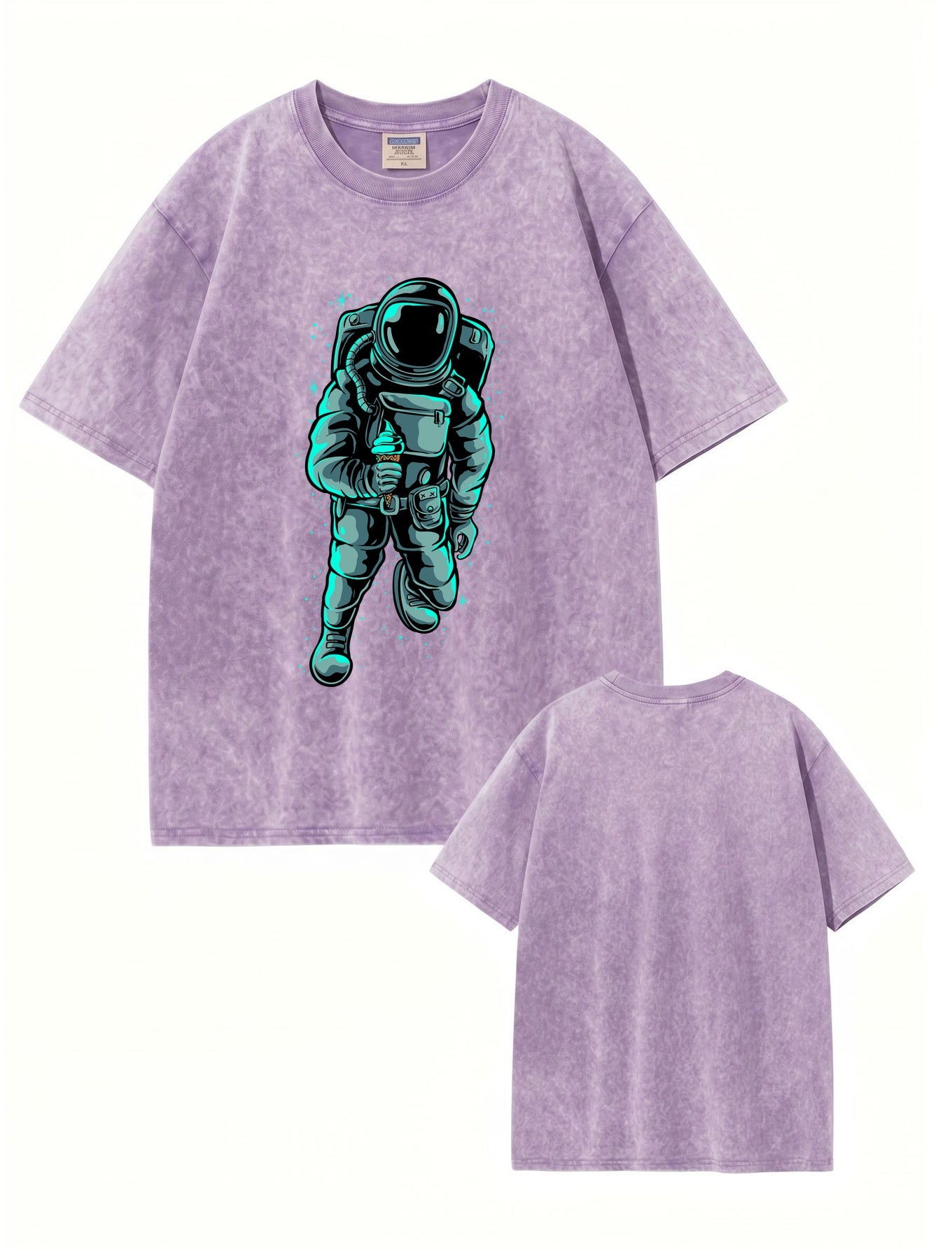 Vintage Washed Astronaut Ice Cream Graphic T-Shirt - Heavyweight Cotton