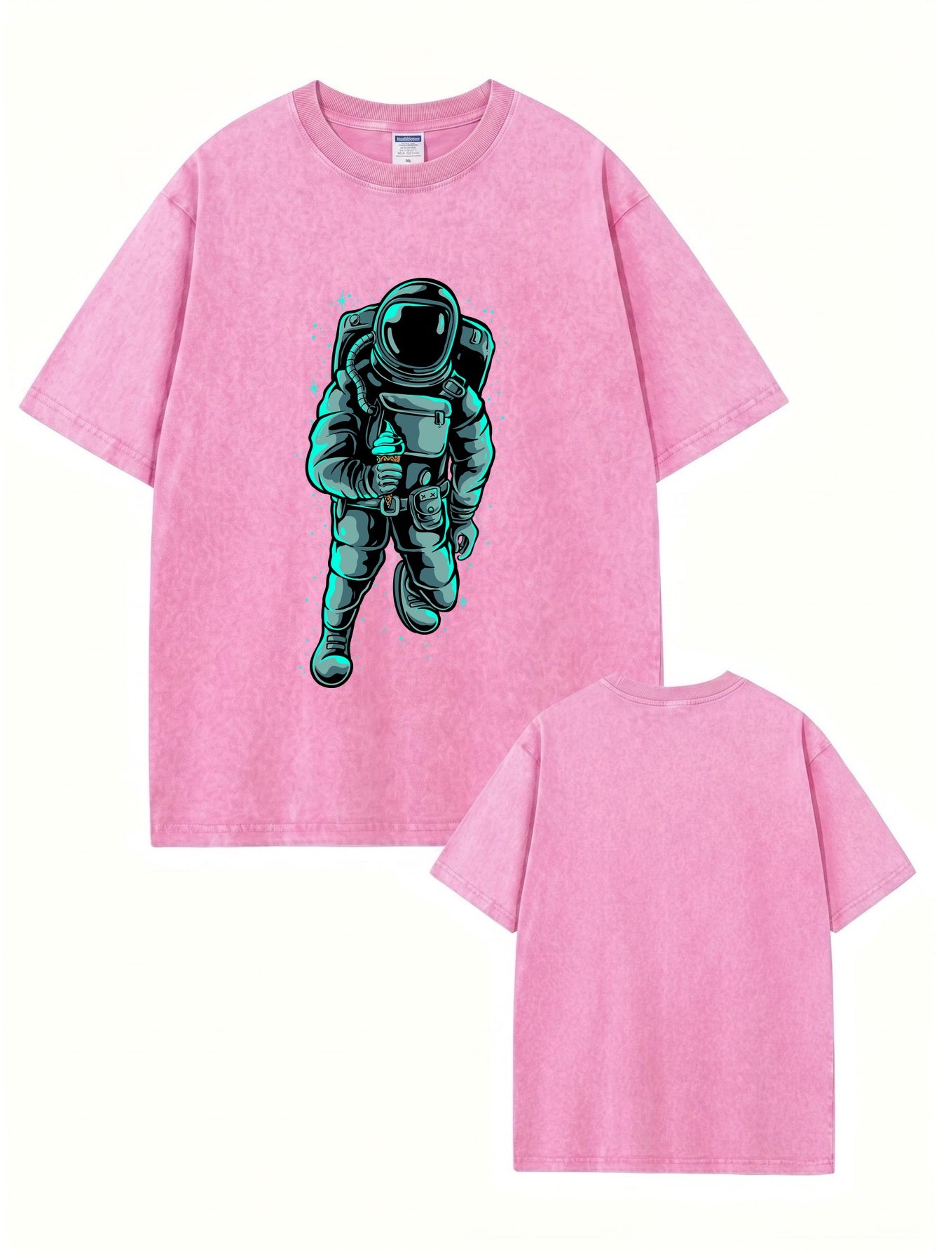 Vintage Washed Astronaut Ice Cream Graphic T-Shirt - Heavyweight Cotton