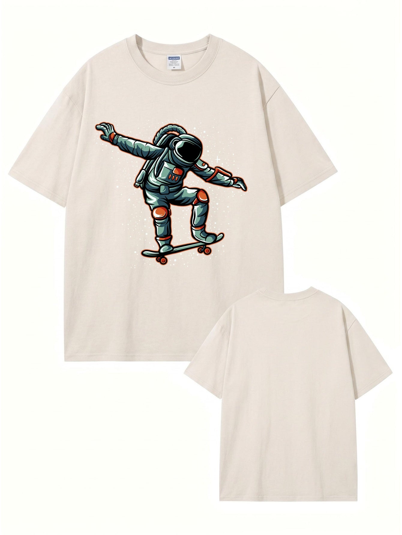 Vintage Washed Astronaut Skater Graphic T-Shirt - 300GSM Heavyweight Cotton