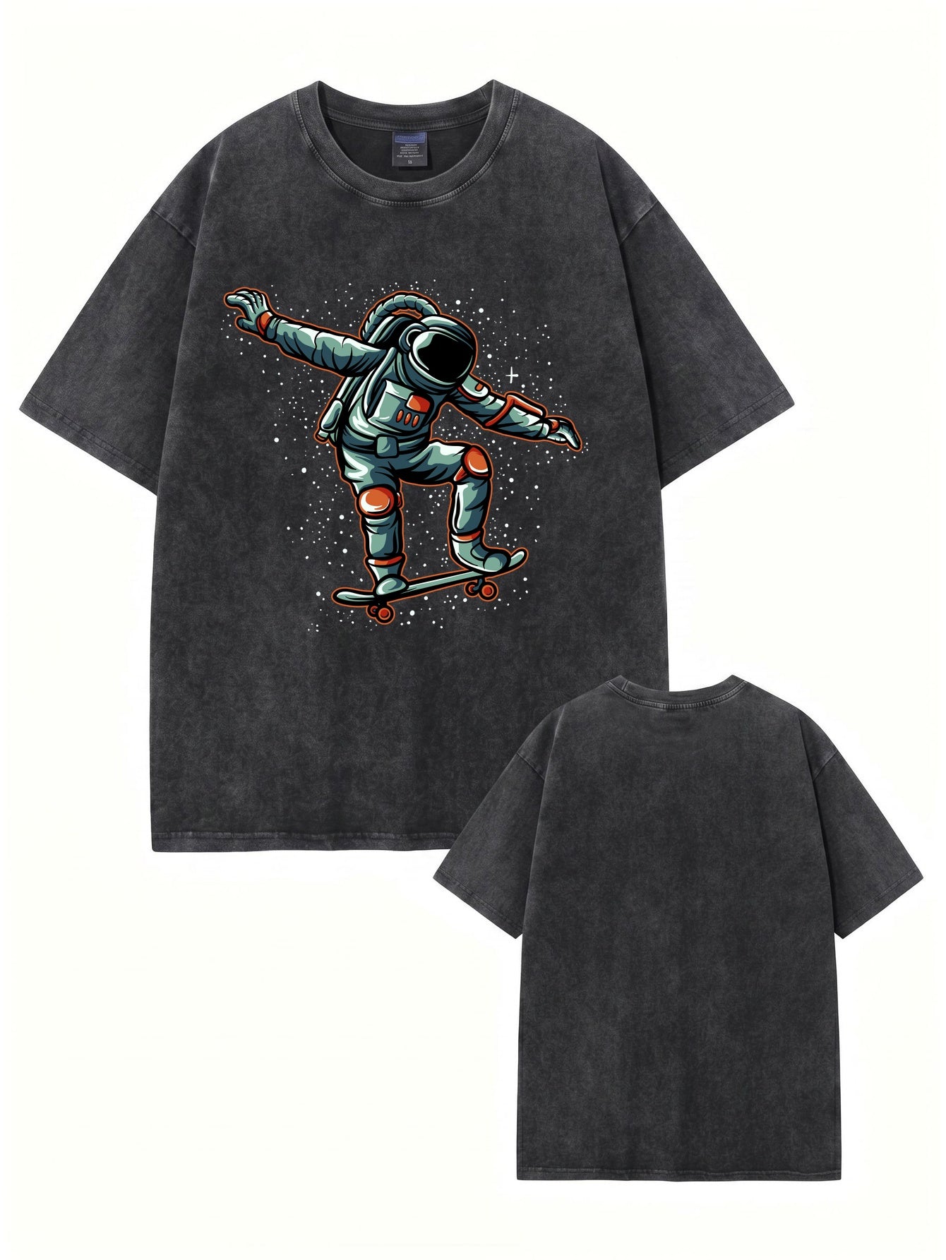 Vintage Washed Astronaut Skater Graphic T-Shirt - 300GSM Heavyweight Cotton