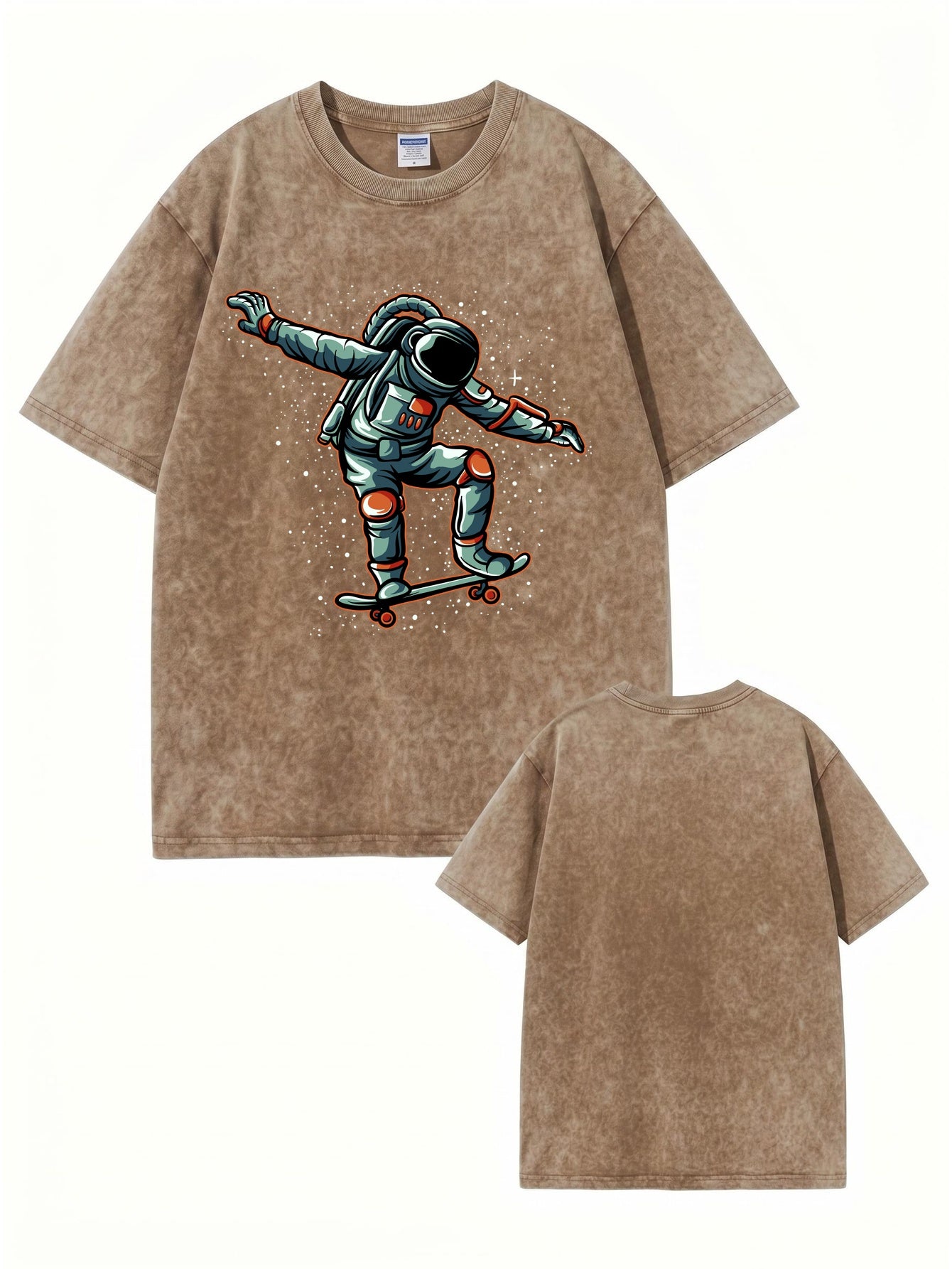 Vintage Washed Astronaut Skater Graphic T-Shirt - 300GSM Heavyweight Cotton