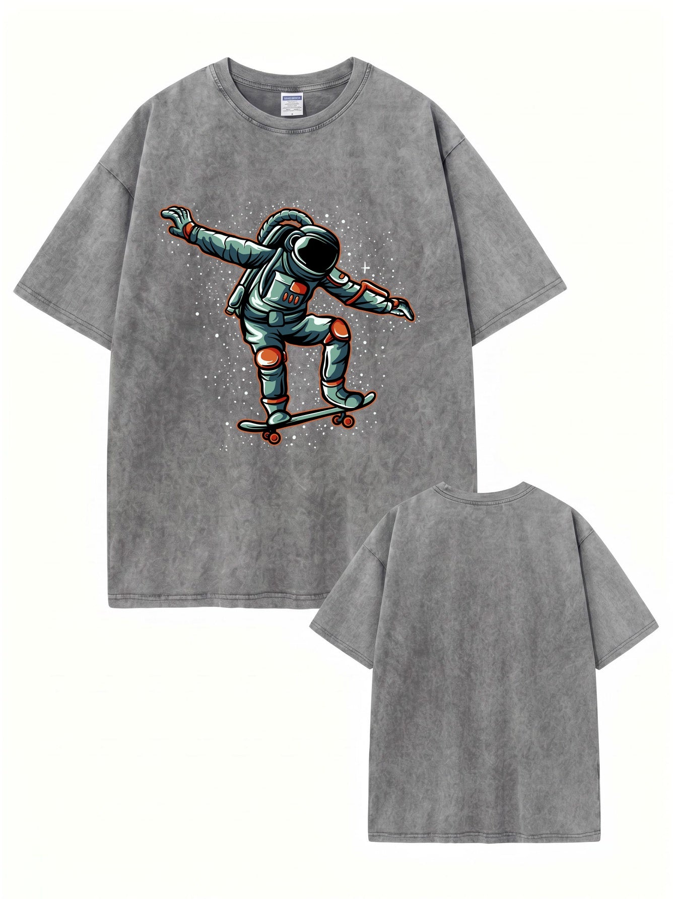 Vintage Washed Astronaut Skater Graphic T-Shirt - 300GSM Heavyweight Cotton