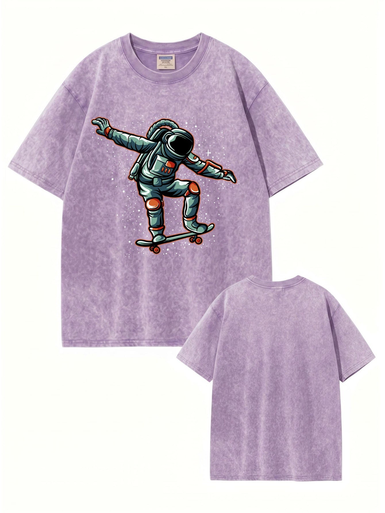 Vintage Washed Astronaut Skater Graphic T-Shirt - 300GSM Heavyweight Cotton