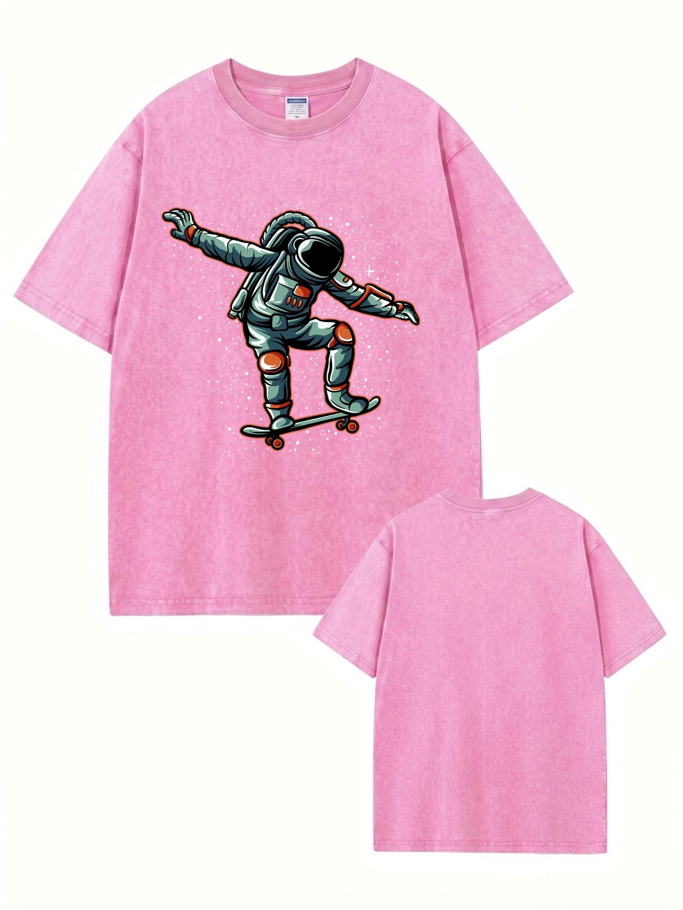 Vintage Washed Astronaut Skater Graphic T-Shirt - 300GSM Heavyweight Cotton