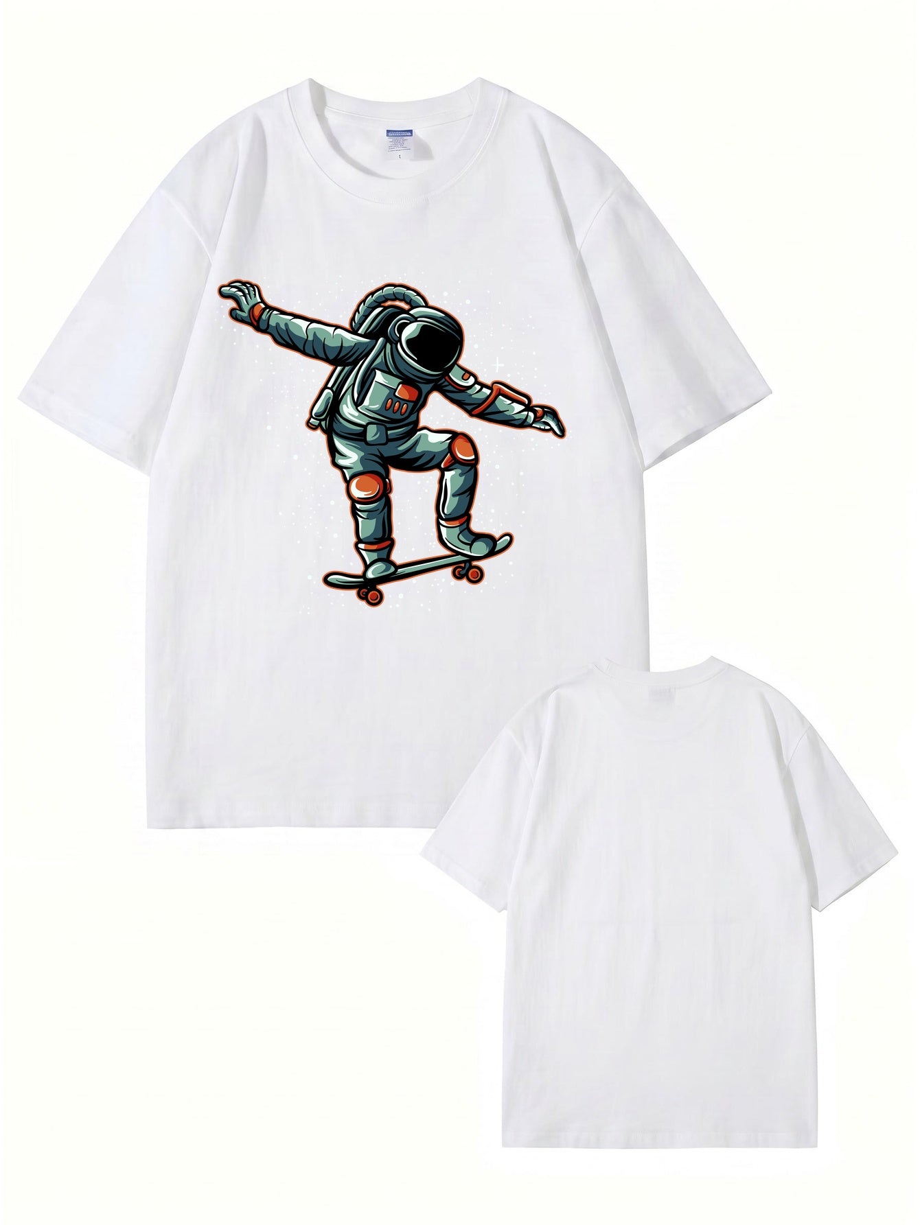 Astronaut Skateboarder Graphic Print T-Shirt - Premium 200gsm Cotton Tee
