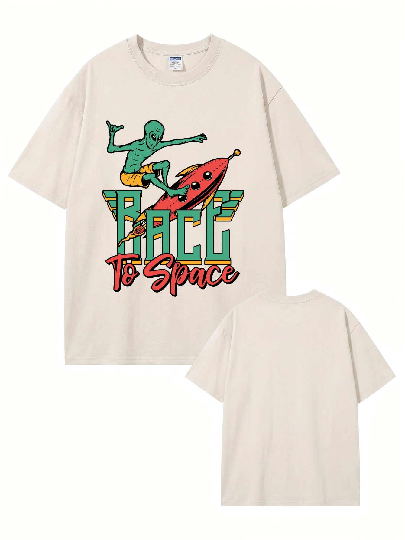 Race to Space Alien Graphic Tee - Vintage Washed Cotton Oversized T-Shirt