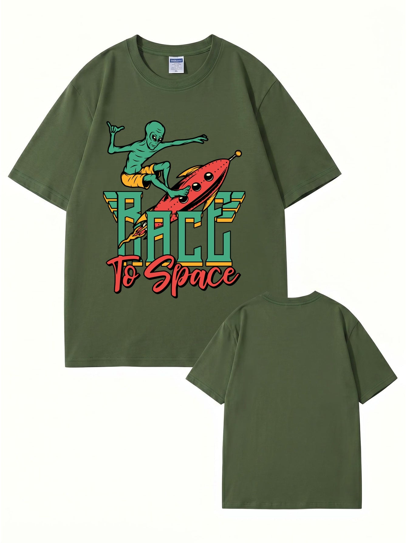 Race to Space Alien Surfing Rocket Graphic Print T-Shirt