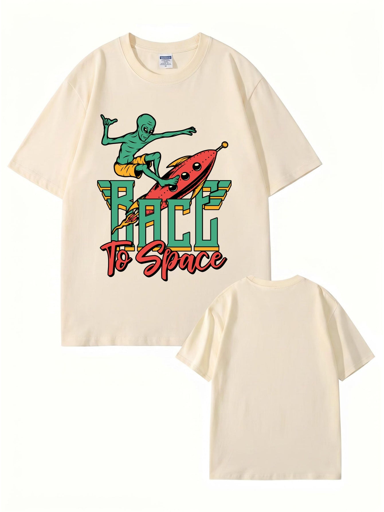 Race to Space Alien Surfing Rocket Graphic Print T-Shirt