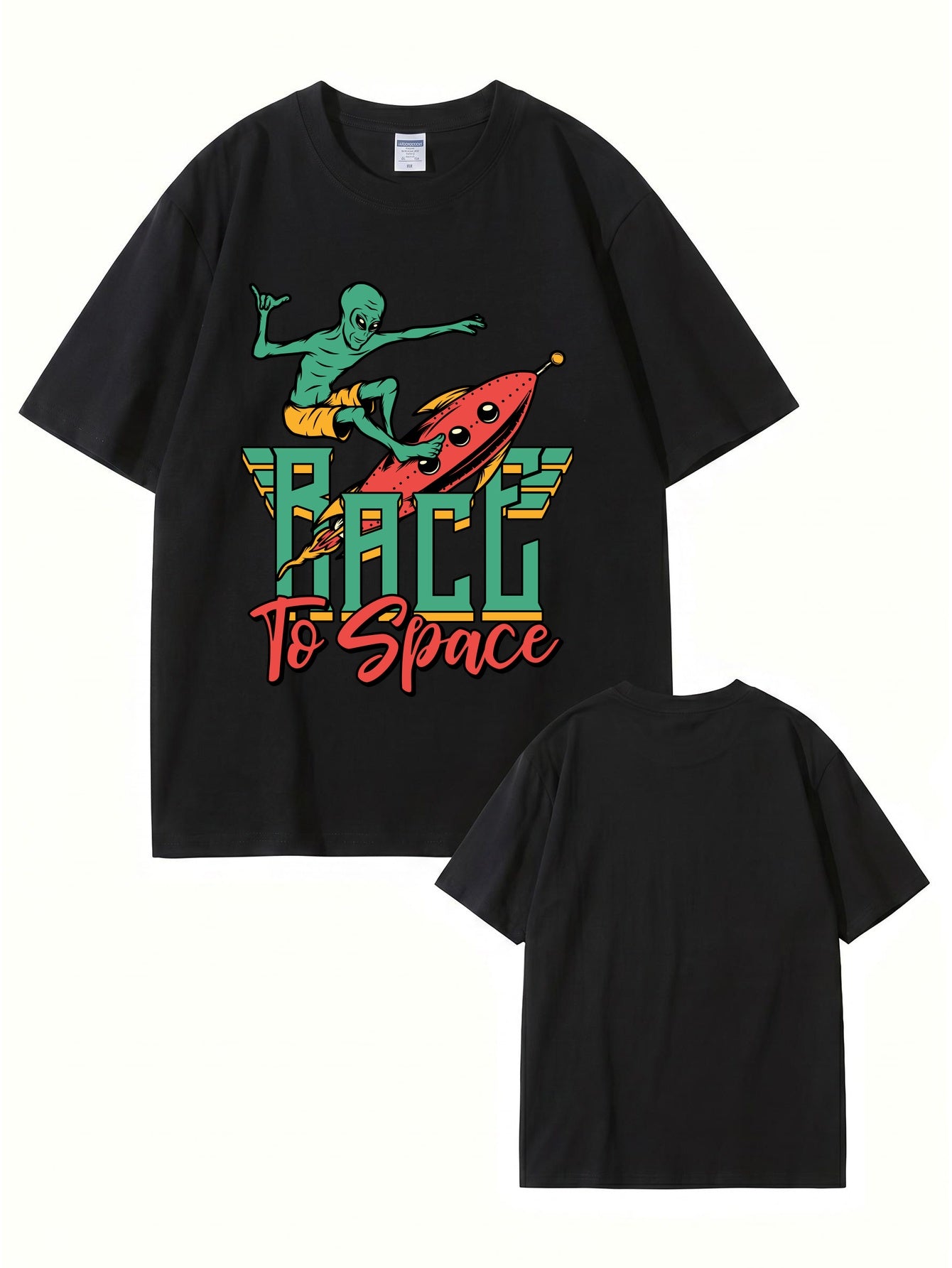 Race to Space Alien Surfing Rocket Graphic Print T-Shirt