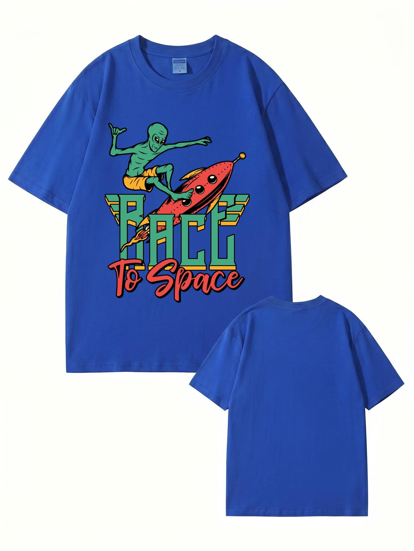 Race to Space Alien Surfing Rocket Graphic Print T-Shirt