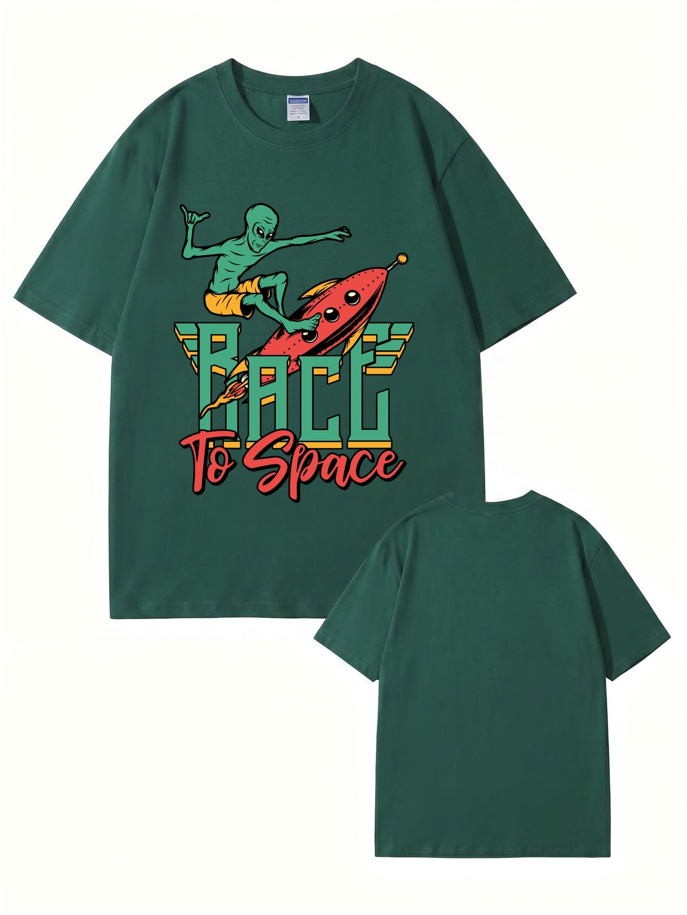 Race to Space Alien Surfing Rocket Graphic Print T-Shirt