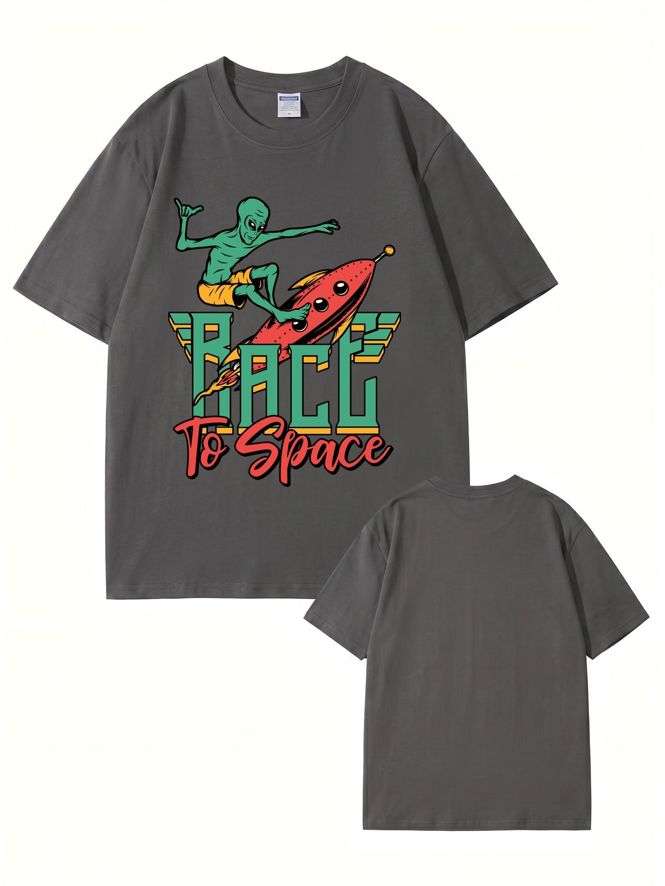 Race to Space Alien Surfing Rocket Graphic Print T-Shirt