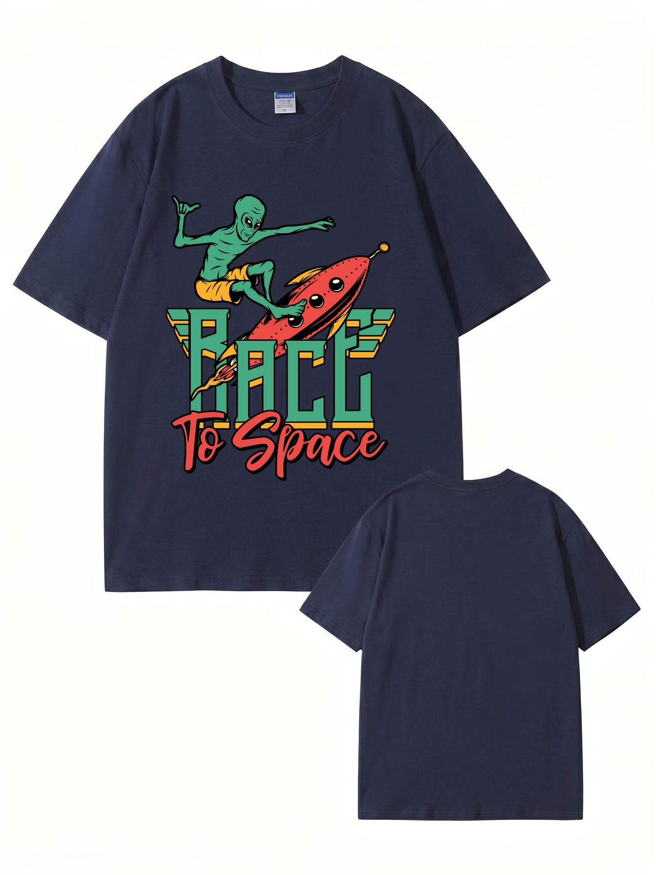 Race to Space Alien Surfing Rocket Graphic Print T-Shirt