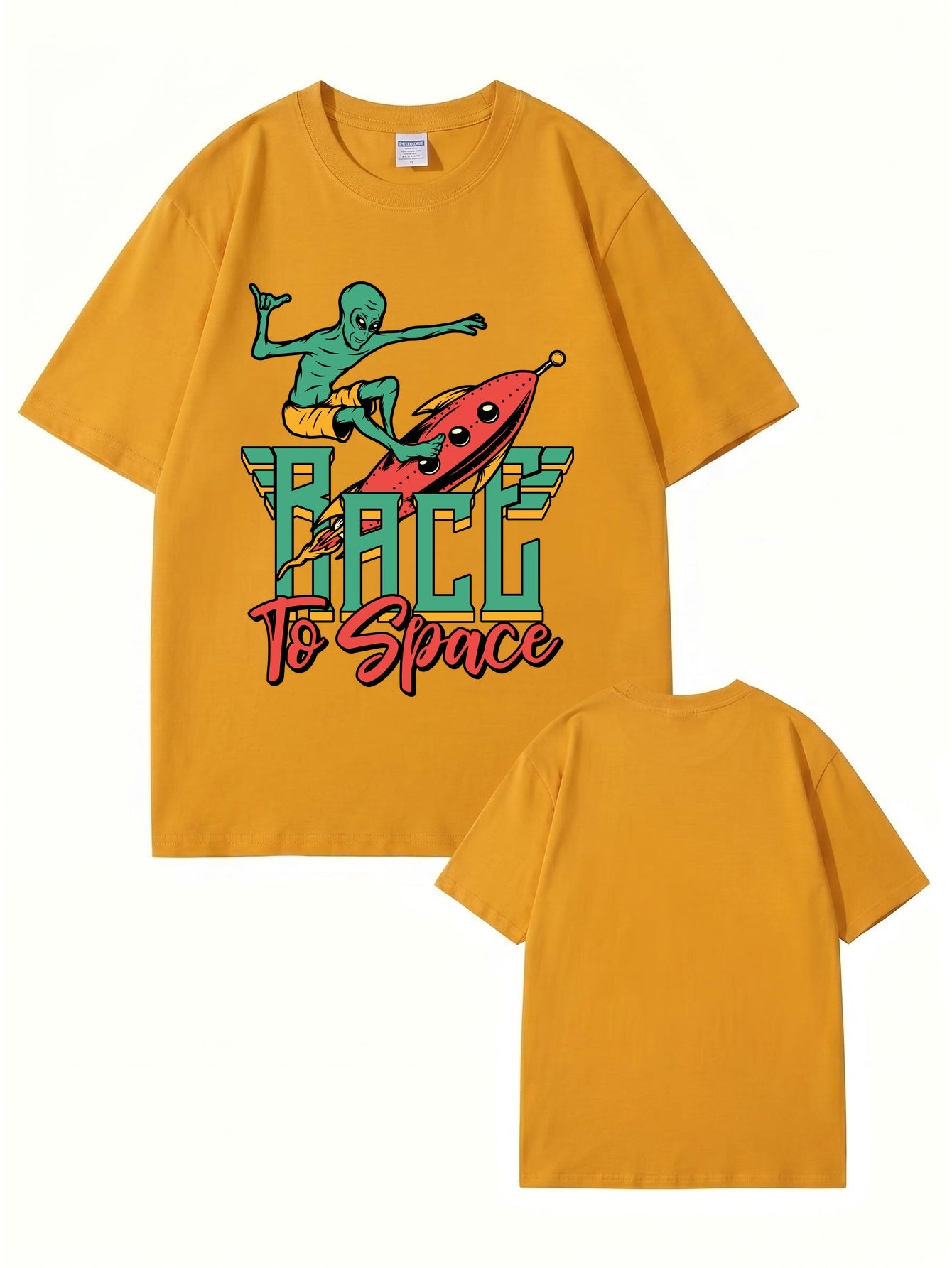 Race to Space Alien Surfing Rocket Graphic Print T-Shirt
