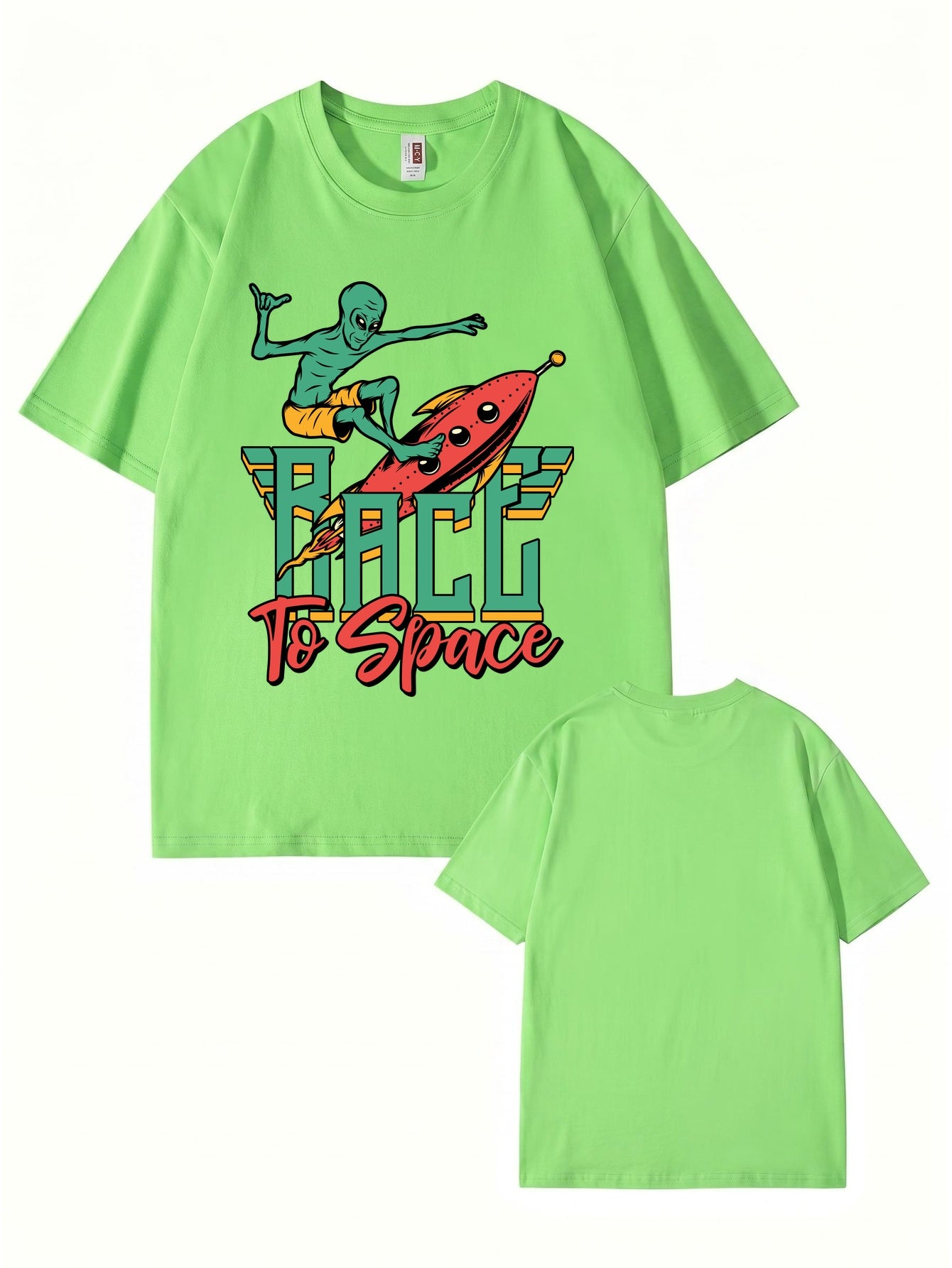 Race to Space Alien Surfing Rocket Graphic Print T-Shirt