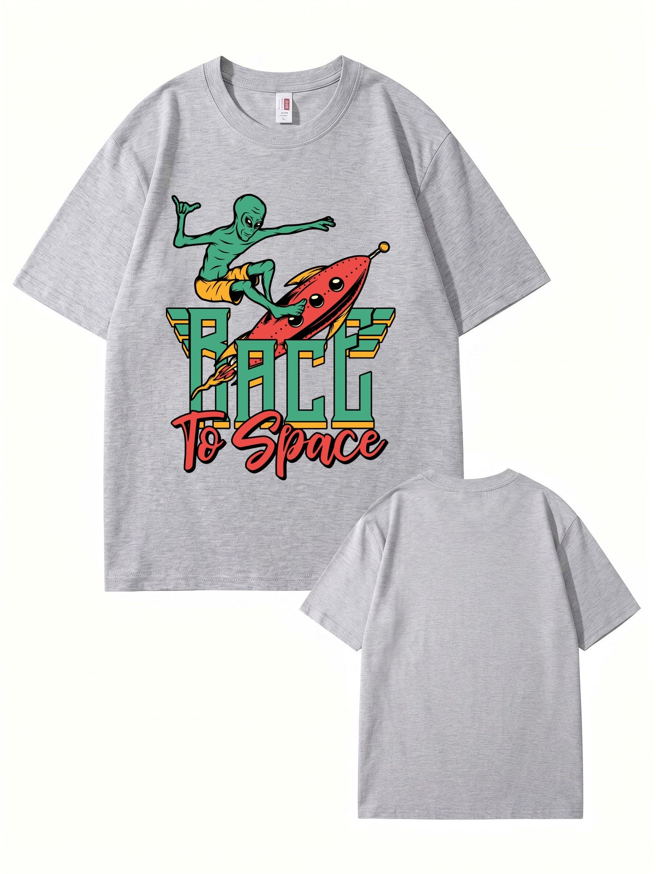 Race to Space Alien Surfing Rocket Graphic Print T-Shirt