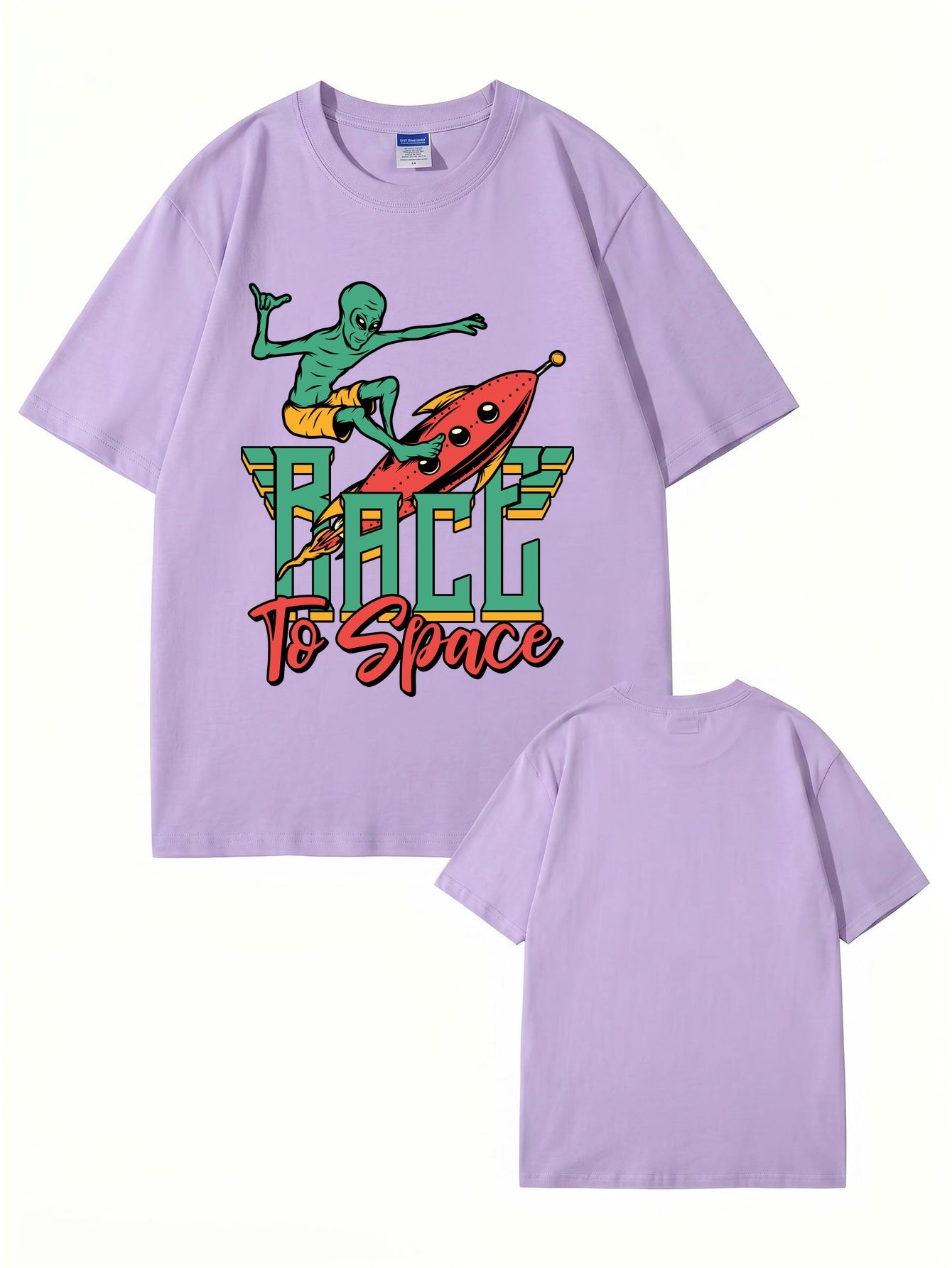Race to Space Alien Surfing Rocket Graphic Print T-Shirt
