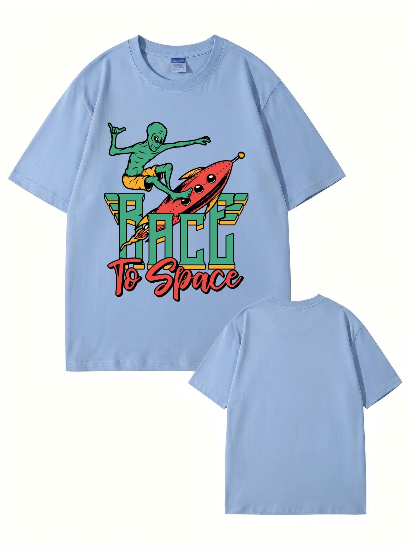 Race to Space Alien Surfing Rocket Graphic Print T-Shirt