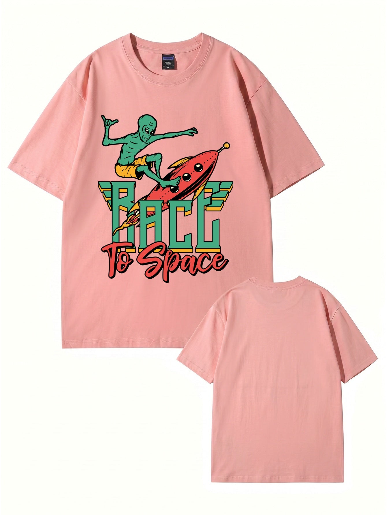 Race to Space Alien Surfing Rocket Graphic Print T-Shirt